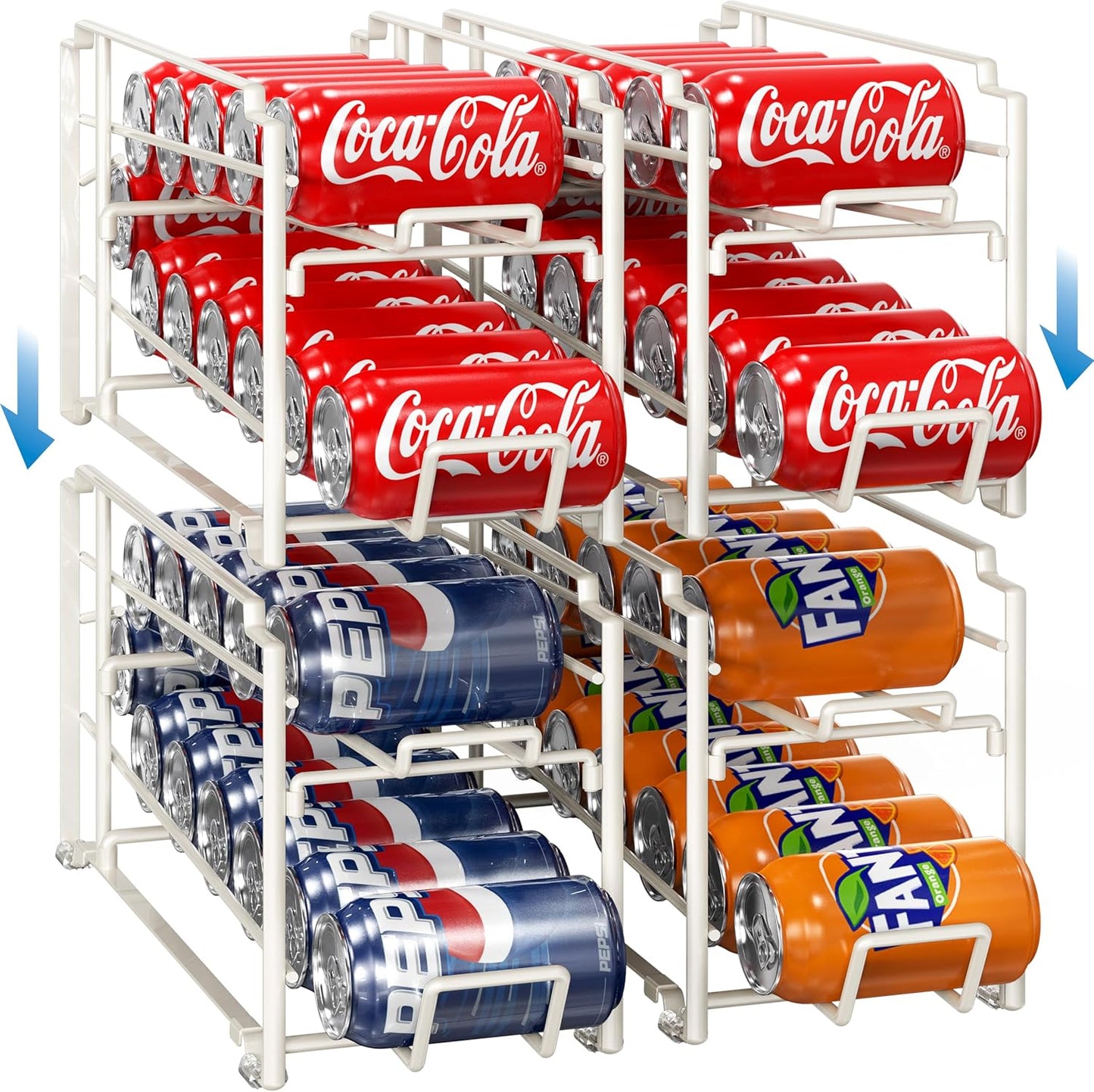 Simple Houseware Soda Can Organizer Stackable Rack Dispenser for Pantry/Refrigerator, 4 Pack, White