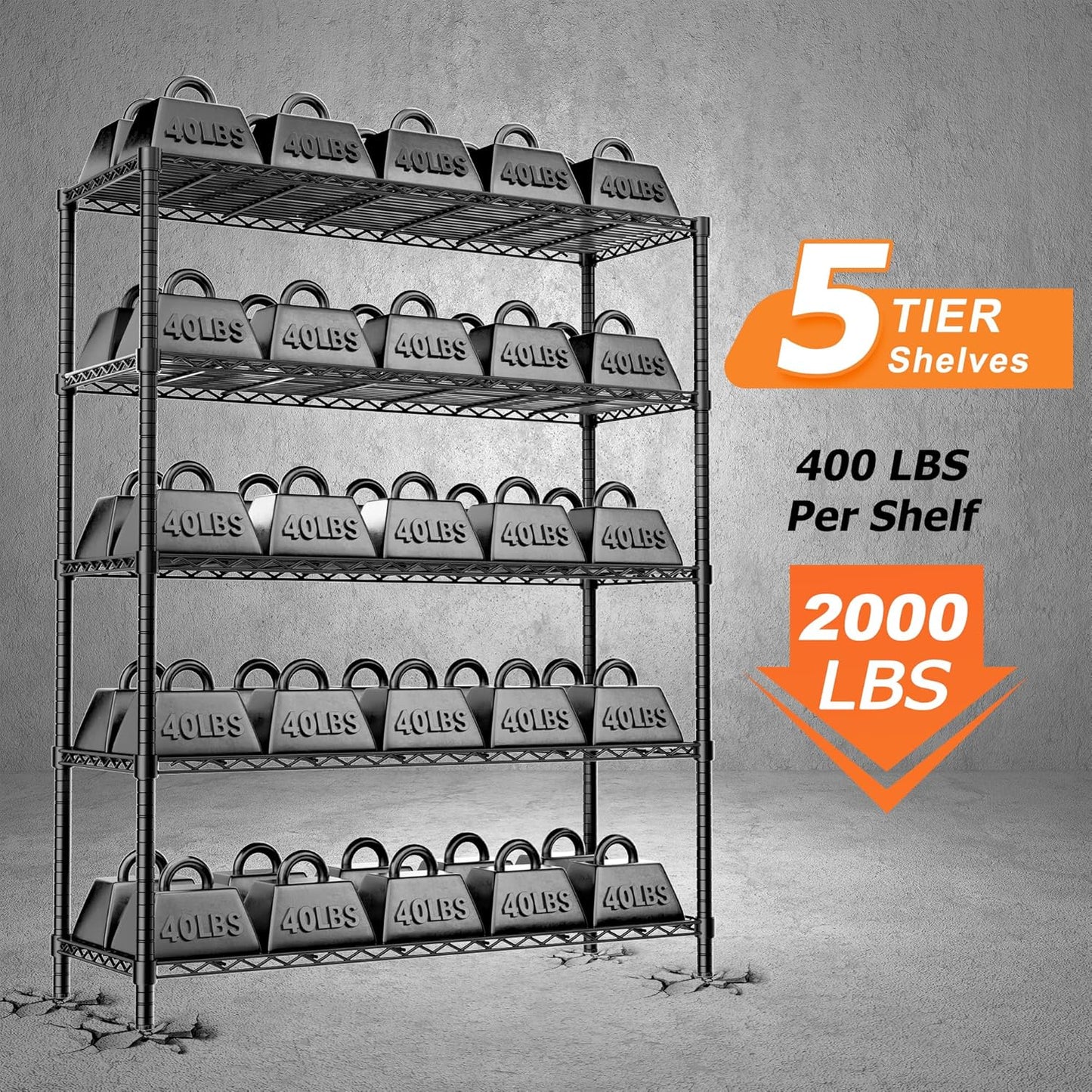 Storage Shelves Heavy Duty, 4 PCS 48" L x 20" W x 72" H Garage Wire Shelving Unit Loads 2000LBS, 5-Tier Adjustable Metal Industrial Utility Shelf Rack for Kitchen, Laundry Room, Warehouse, Basement
