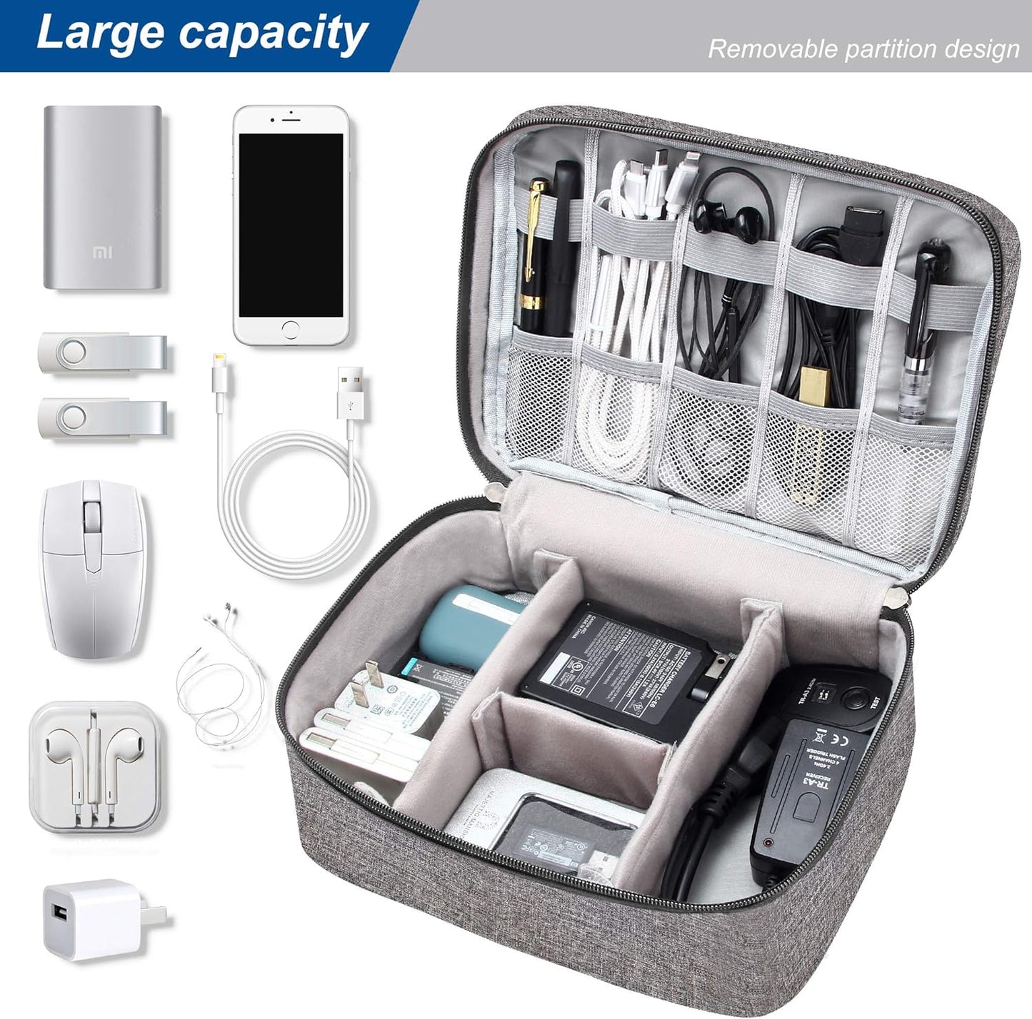 SELLYFELLY Electronics Organizer Travel Universal Cable Organizer Bag Waterproof Electronics Accessories Storage Cases for Cable, Charger, Phone, USB, SD Card, Hard Drives, Power Bank, Cords