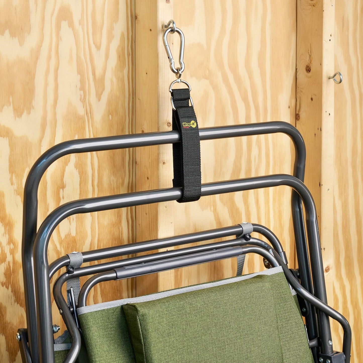 Hook 'n Hang Wrap-It Storage Straps - 24" (2-Pack) Black - Carabiner Straps for Cord Storage or Garden Hose Holder