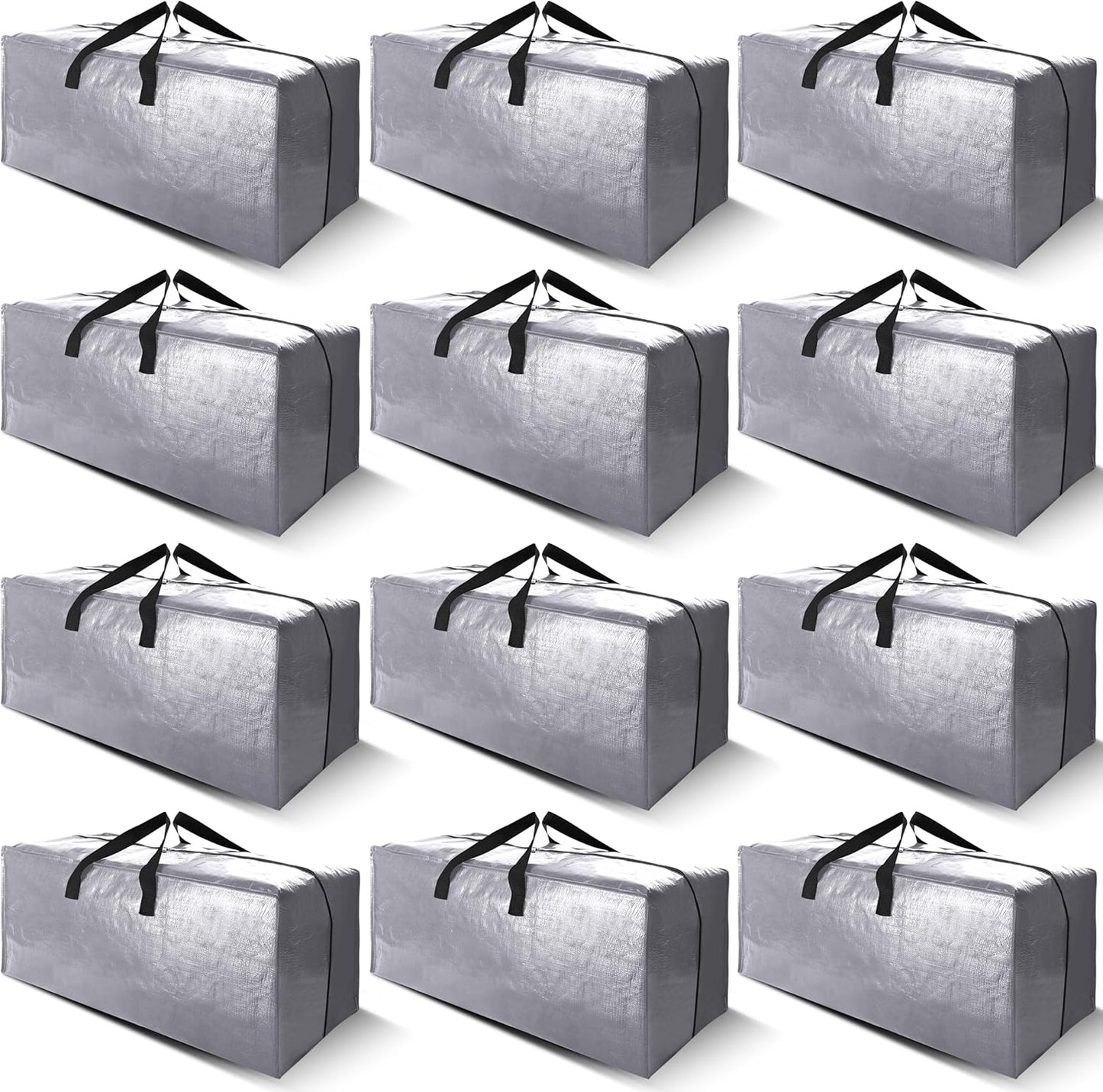 Cosy Family 12 Pack Heavy Duty Moving Bags with Backpack Straps - Strong Handles & Zippers, Storage Totes For Space Saving, Fold Flat, Alternative to Moving Box (X-Large-Set of 12, Silver)