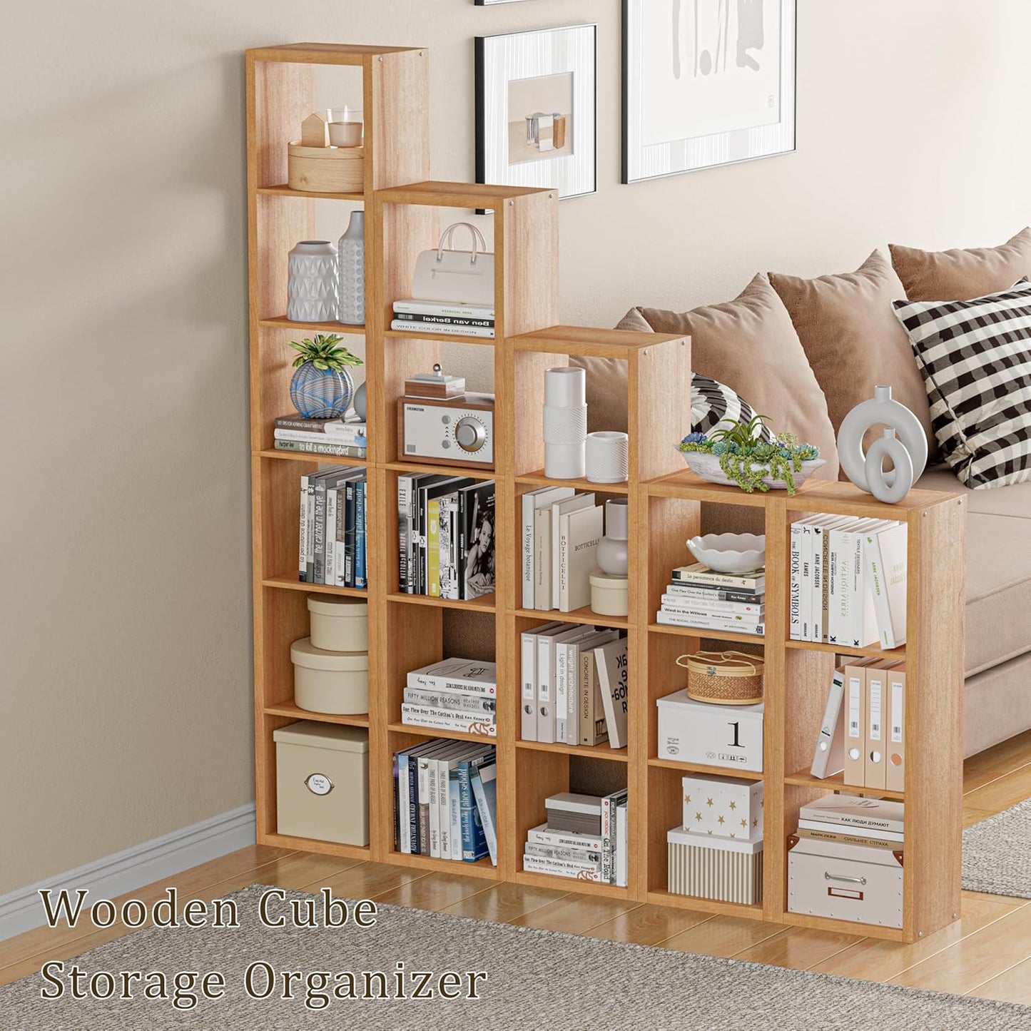 Cube Storage Organizer Bookcase, 3 Tier Decorative 11 inch Open Back Cubical Shelf with Thickened Border, Display Bookshelf for Living Room, Home Office, Sturdy Room (Natural Oak, 3 Cube)