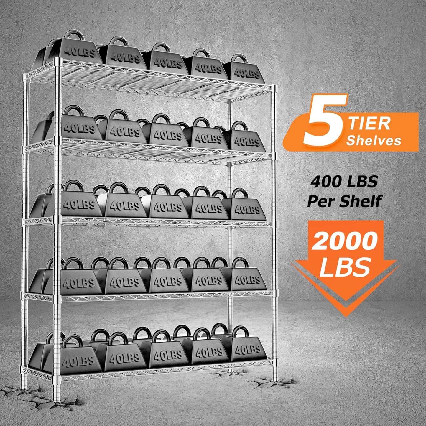 Storage Shelves Heavy Duty, 3 PCS 48" L x 20" W x 72" H Garage Wire Shelving Unit Loads 2000LBS, 5-Tier Adjustable Metal Industrial Utility Shelf Rack for Kitchen, Laundry Room, Warehouse, Basement