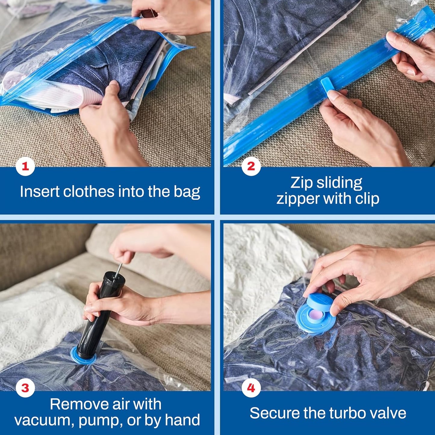 5 Pack Large Vacuum Storage Bags for Comforters, Blankets & Clothes – Vacuum Sealed Compression Bags with Hand Pump – Space Saver Storage Bags for Bedding, Moving, Travel & Organization