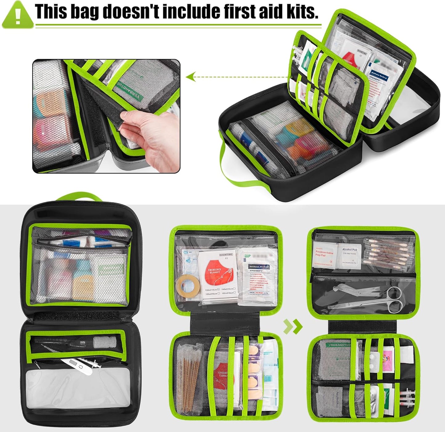 Waterproof Empty First Aid Bag with a Detachable Panel, Small Medical Bag with Molle System, Green (Bag Only)