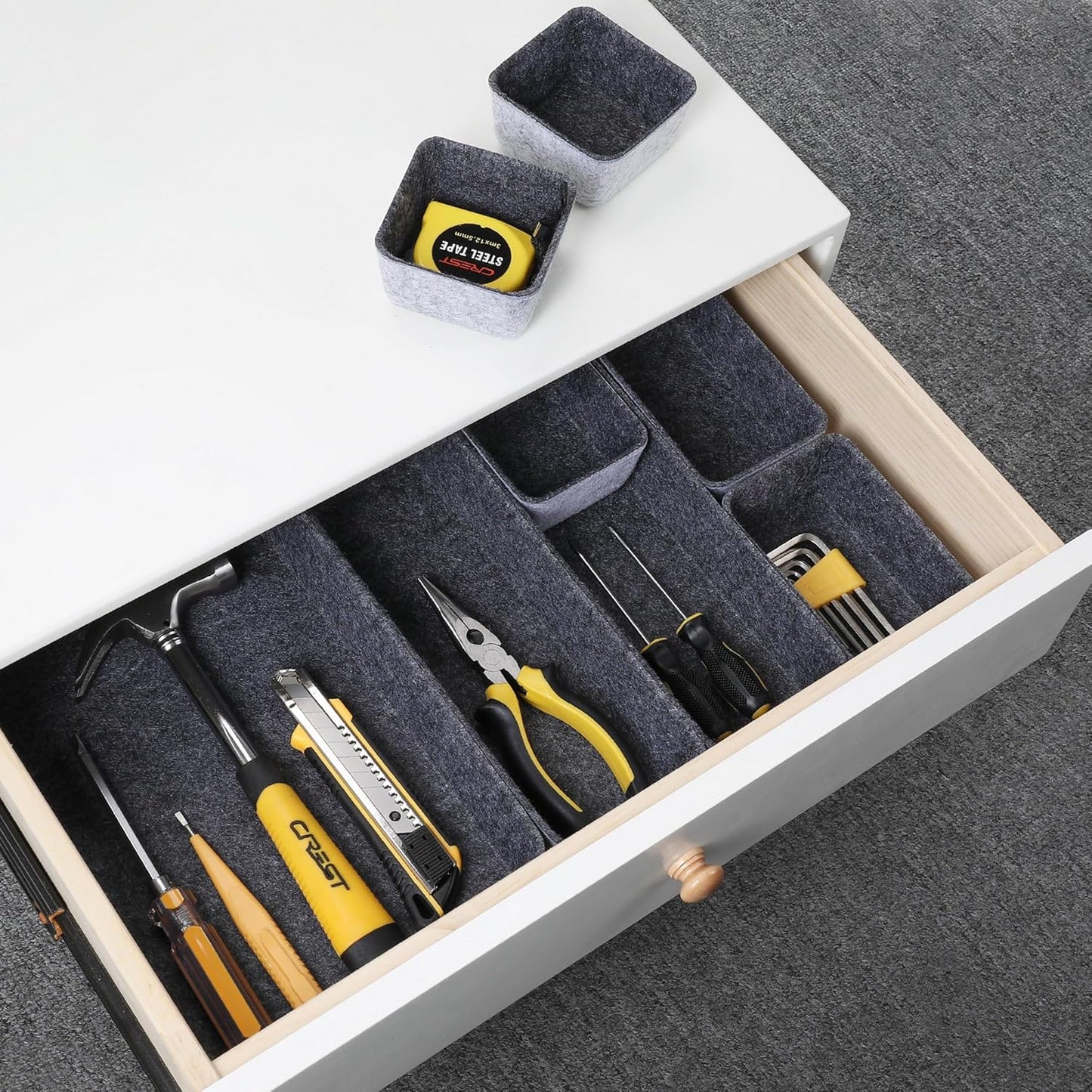 Welaxy desk drawer organizer tray shallow felt storage bin for office suppliers makeup pen keys craft brush decluttering 8-piece sleek minimalist lifestyle gift for men (Charcoal)