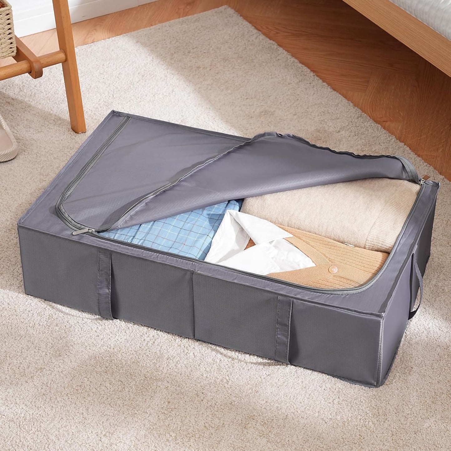 TYEERS Under Bed Storage Containers, Durable Fabric, Washable, Collapsible, Under Bed Storage Bins for Clothes, Blankets, Sheets, Shoes, 27.5x16.5x7 Inches, 6-Pack, Dark Grey