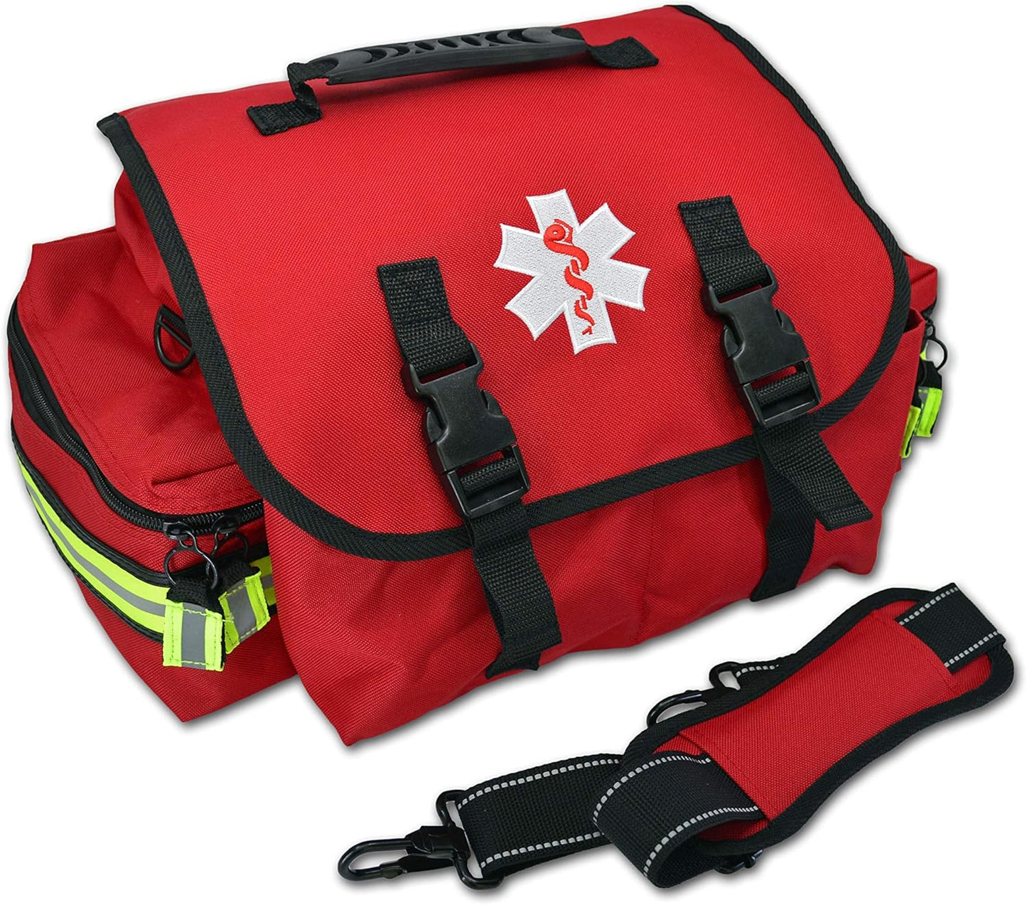 Lightning X Personalized First Responder EMT EMS Trauma Bag w/Stocked First Aid Fill Kit B & Custom Embroidered Name Patch (Red)
