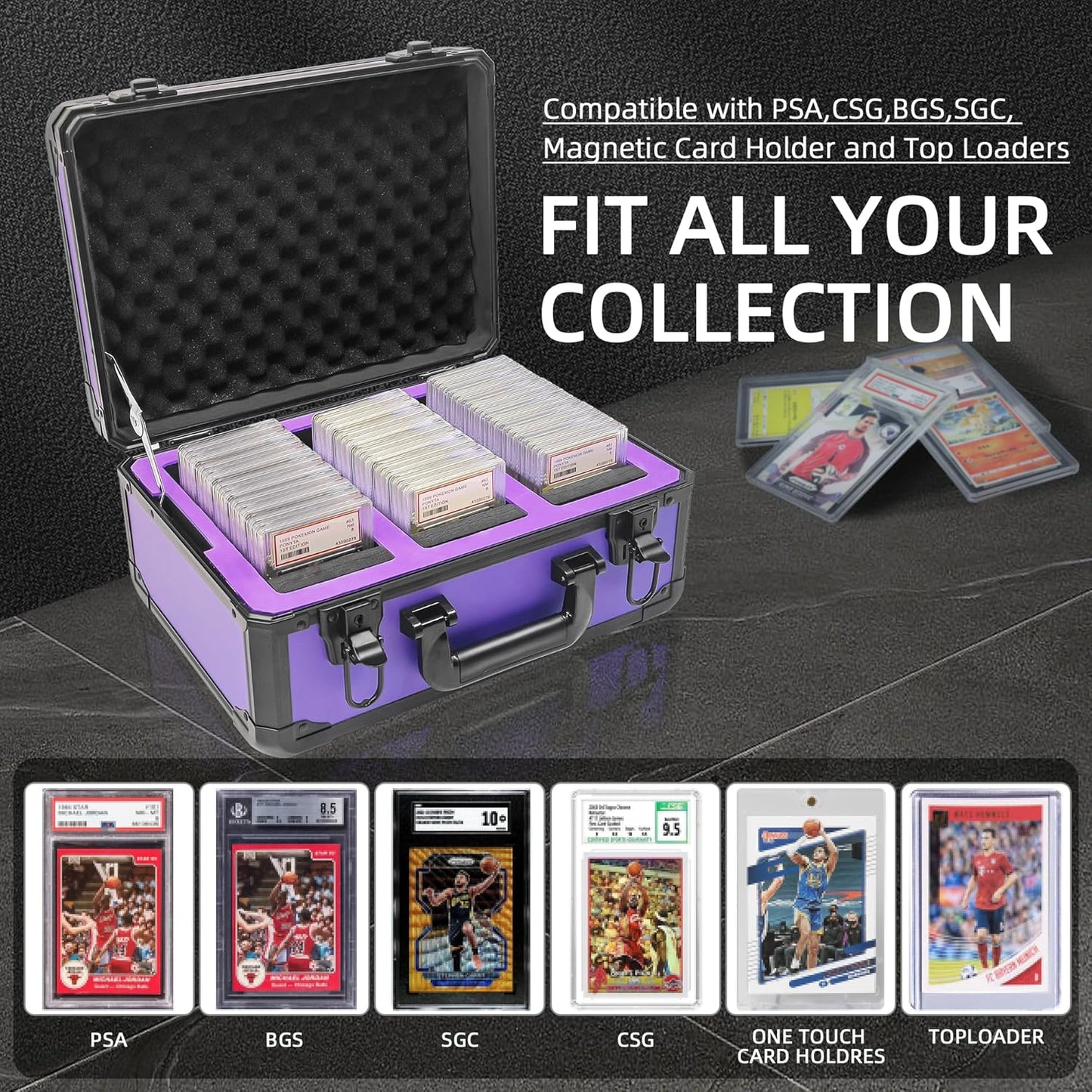 Graded Card Storage Box; Durable Sports, PSA Card Storage Case- Trading Card Storage Box - PSA Slab Case For Top Loaders (PURPLE, 14.17x11.2x7 inches)