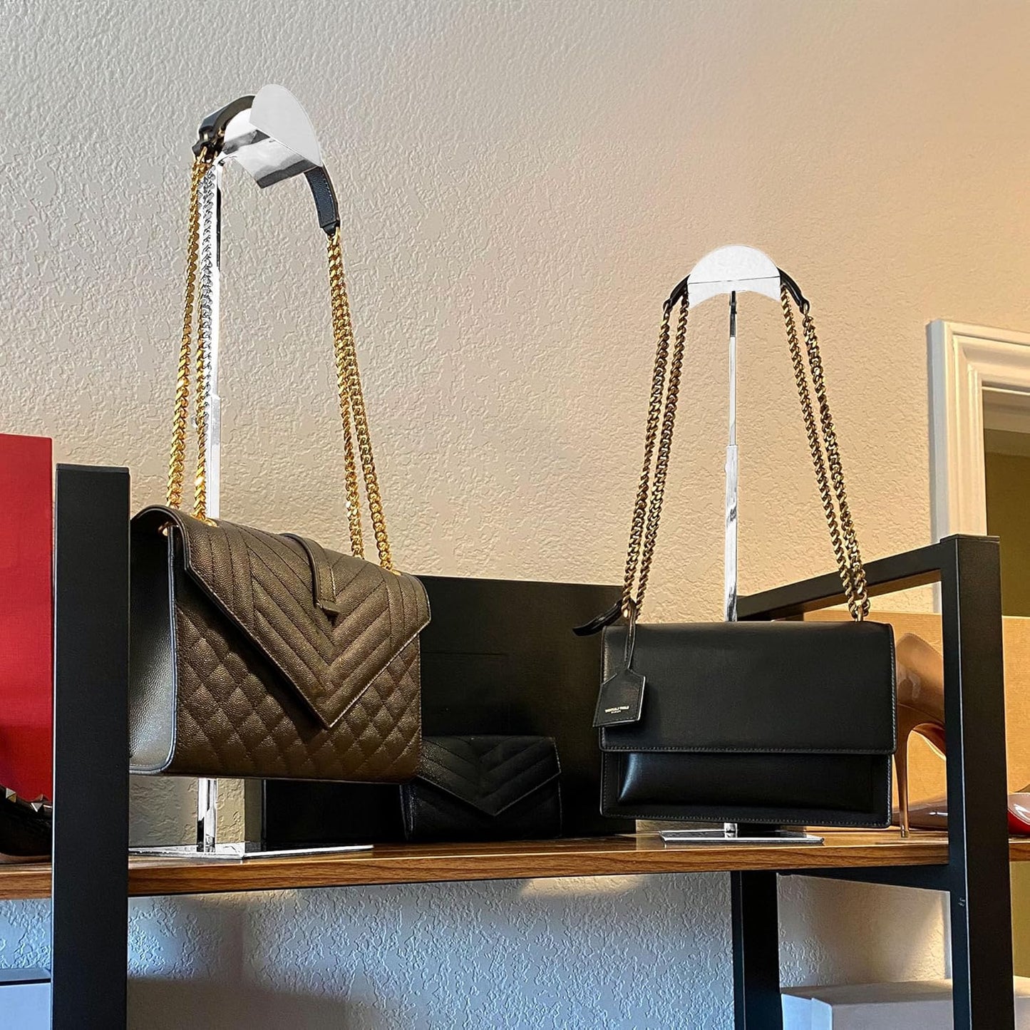 Royxen 3 Pack Handbag Rack Stainless Steel with Adjustable Height, Purse Display Stand, Silver