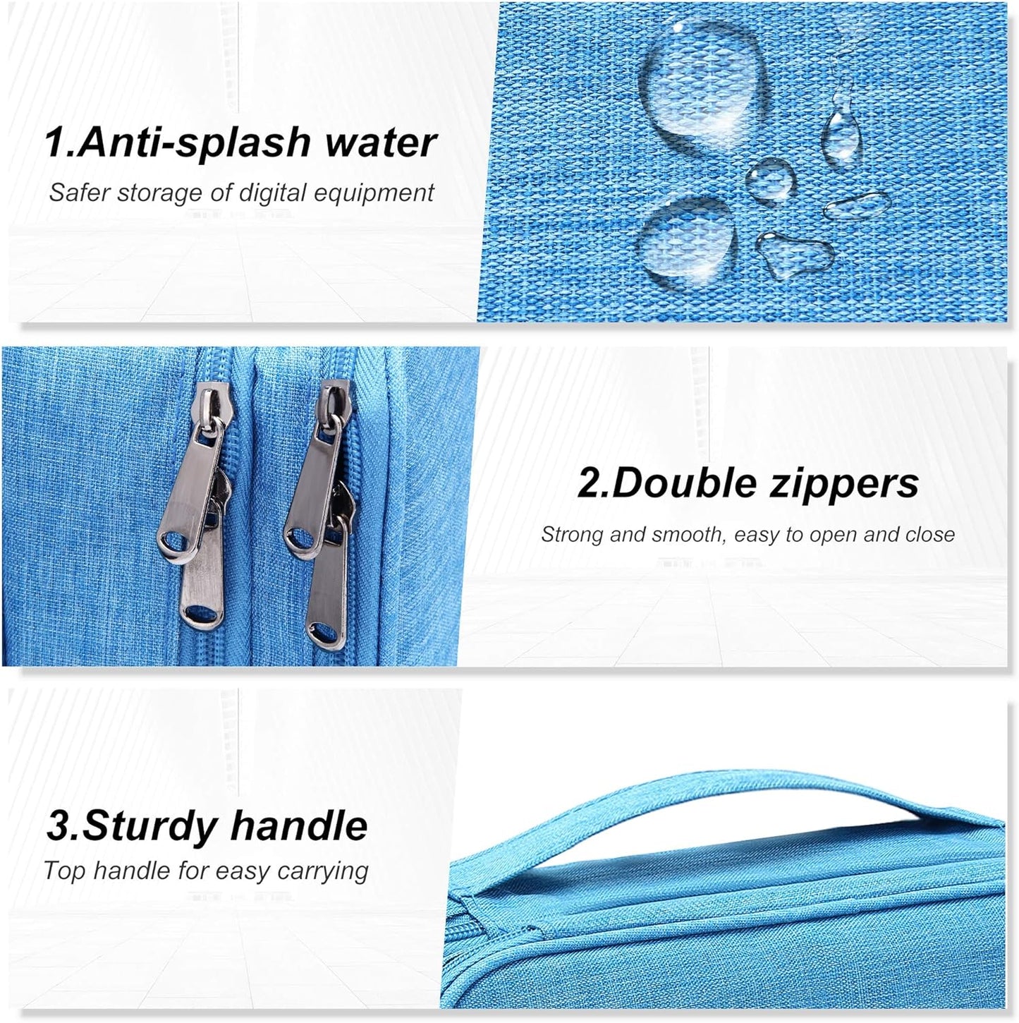 SELLYFELLY Electronic Bag Travel Cable Accessories Bag Waterproof Double Layer Electronics Organizer Portable Storage Case for Cable, Cord, Charger, Phone, Adapter, Power Bank, Kindle, Hard Drives