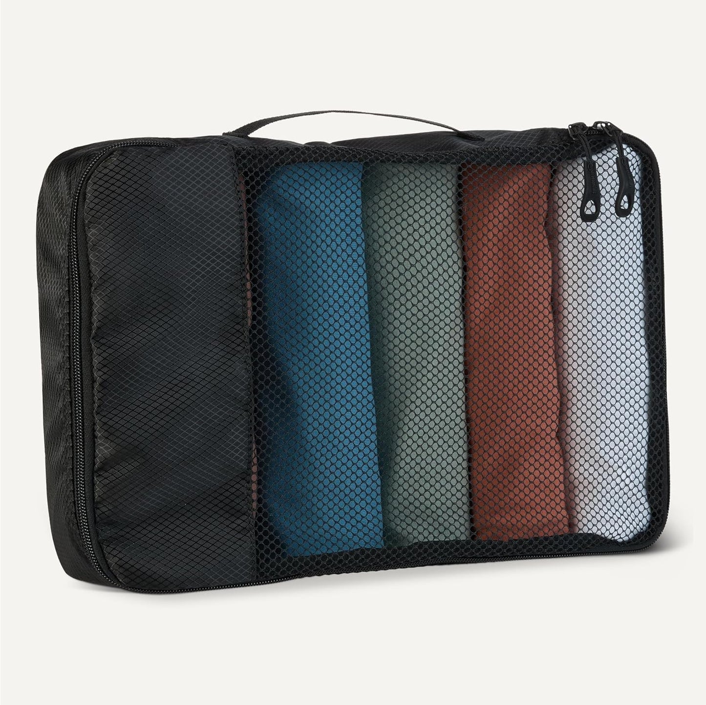 Amazon Essentials 4-Piece Packing Cubes Travel Accessories Set, Luggage Organizer with Double Zipper, Mesh Top, 100% Polyester, Medium, Black (Previously Amazon Basics)