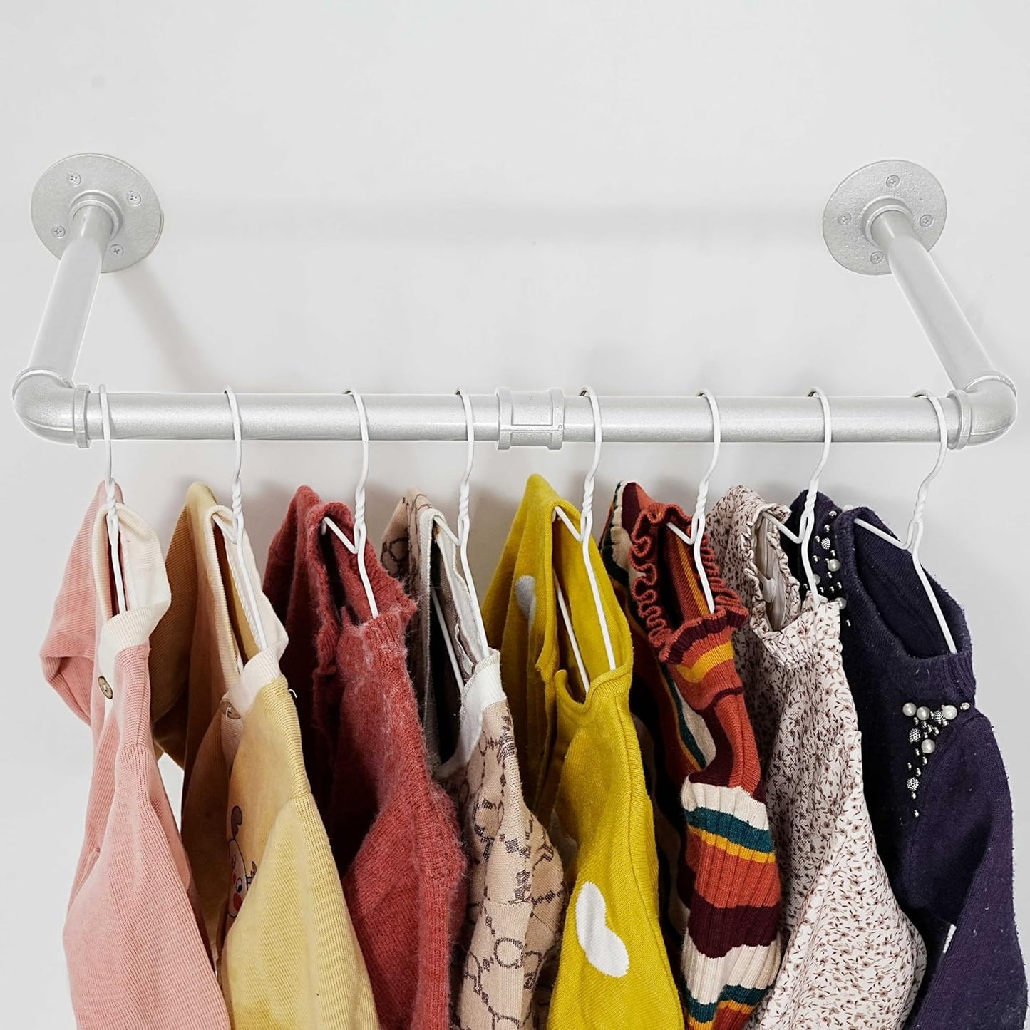 WEBI Industrial Pipe Clothing Rack,20" Wall Mounted Clothes Rack for Hanging Clothes,Heavy Duty Metal Garment Rack Bar Wall Mount Clothing Rod for Closet,Laundry Room,Silver,2 Packs