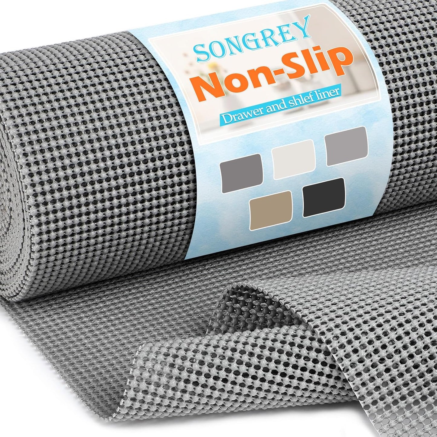Songrey Non-Adhesive Drawer and Shelf Liner, Non Slip Cabinet Liners, Protect Kitchen Cupboard, Bathroom Drawers, Breathable, Thick Strong Grip mat (17.5IN x 10FT, Dark Gray)