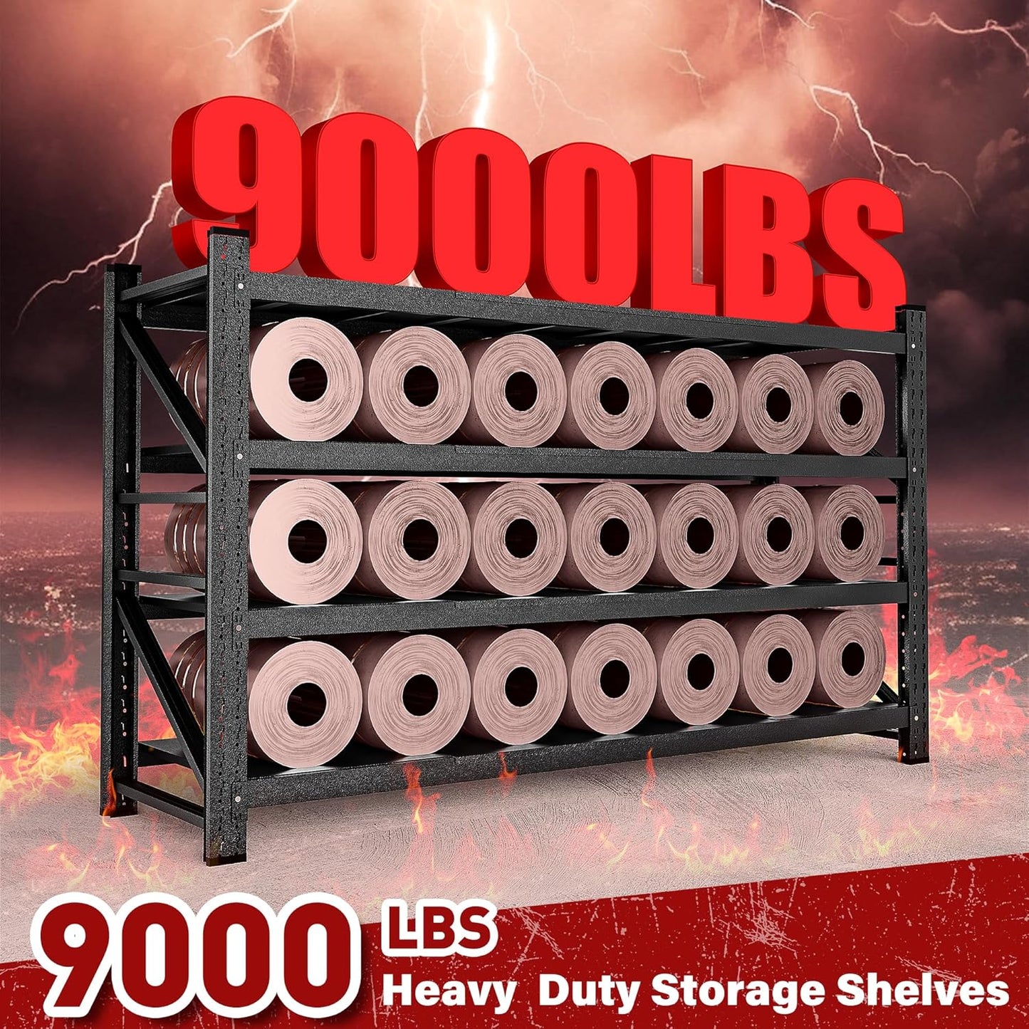 9000LBS Heavy Duty Garage Shelving Units,75" Wide & Deep Storage Shelves,Metal Garage Shelves,Large Storage Rack,Steel Shelf,Industrial Shelving for Shop,Warehouse,Basement,75" W x 24" D x 70" H