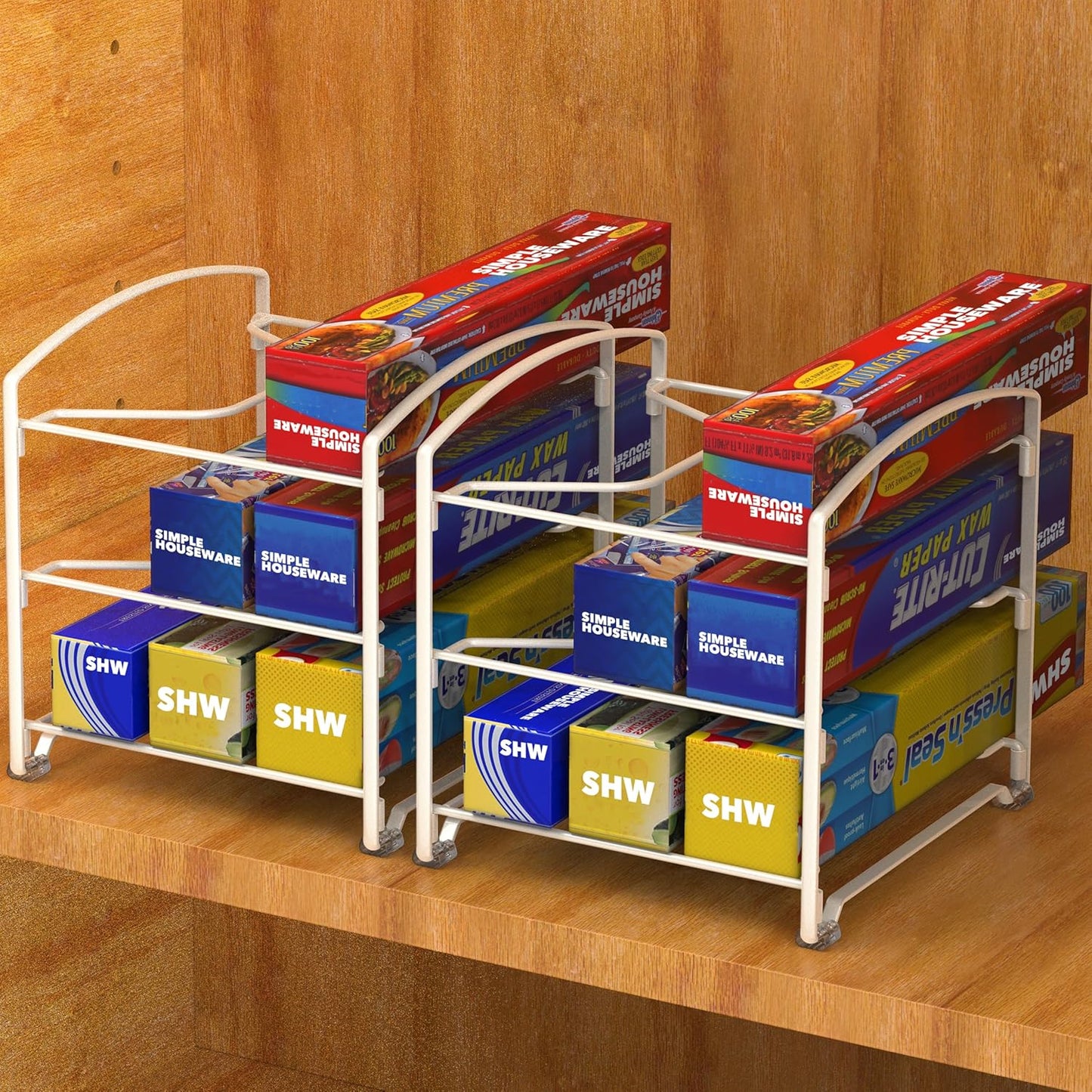 Simple Houseware Kitchen Box Organizer Wrap Rack Foil Holder, White, Set of 2