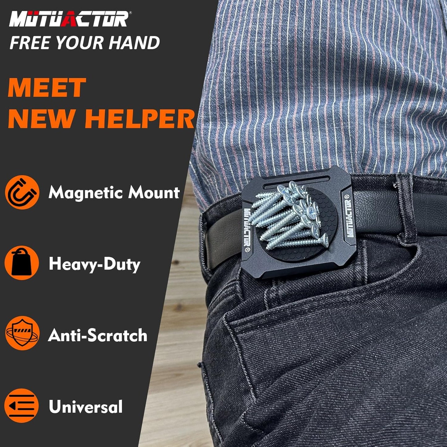 MUTUACTOR Heavy Duty Magnetic Tool Belt Clip,Φ2.2”Anti-Slip Strong Magnet Tool Belt Clip with Heavy Plate,Quick Access Magnetic Tool Holder Hammer Holster for Screws,Nails Hammers, Pliers,1PCS