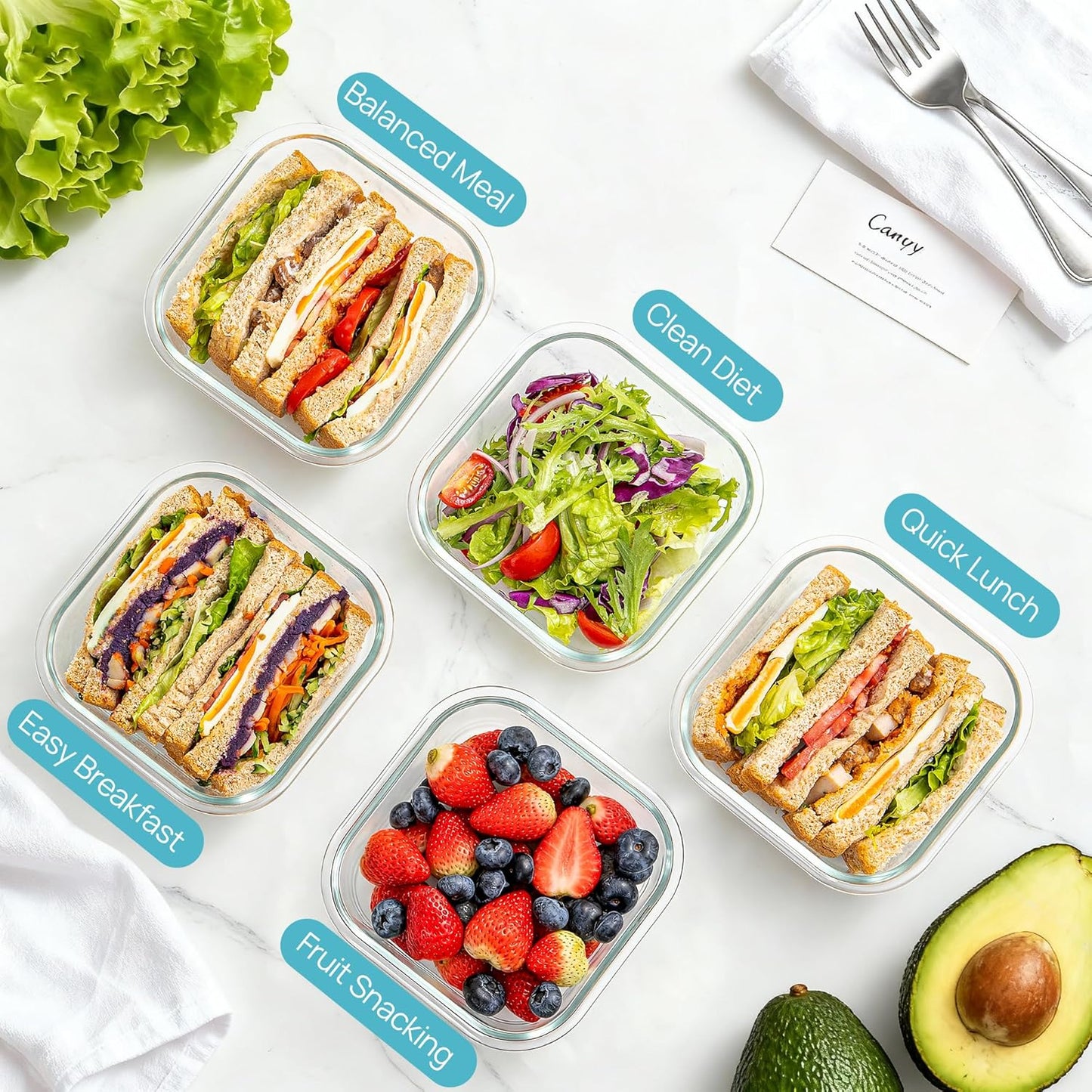 Vtopmart 5Pack 27oz Glass Storage Containers with Lids, Glass Meal Prep Food Container Sets, Sandwich Containers with Snap Airtight Lids for Microwave, Oven, Freezer and Dishwasher, Grey