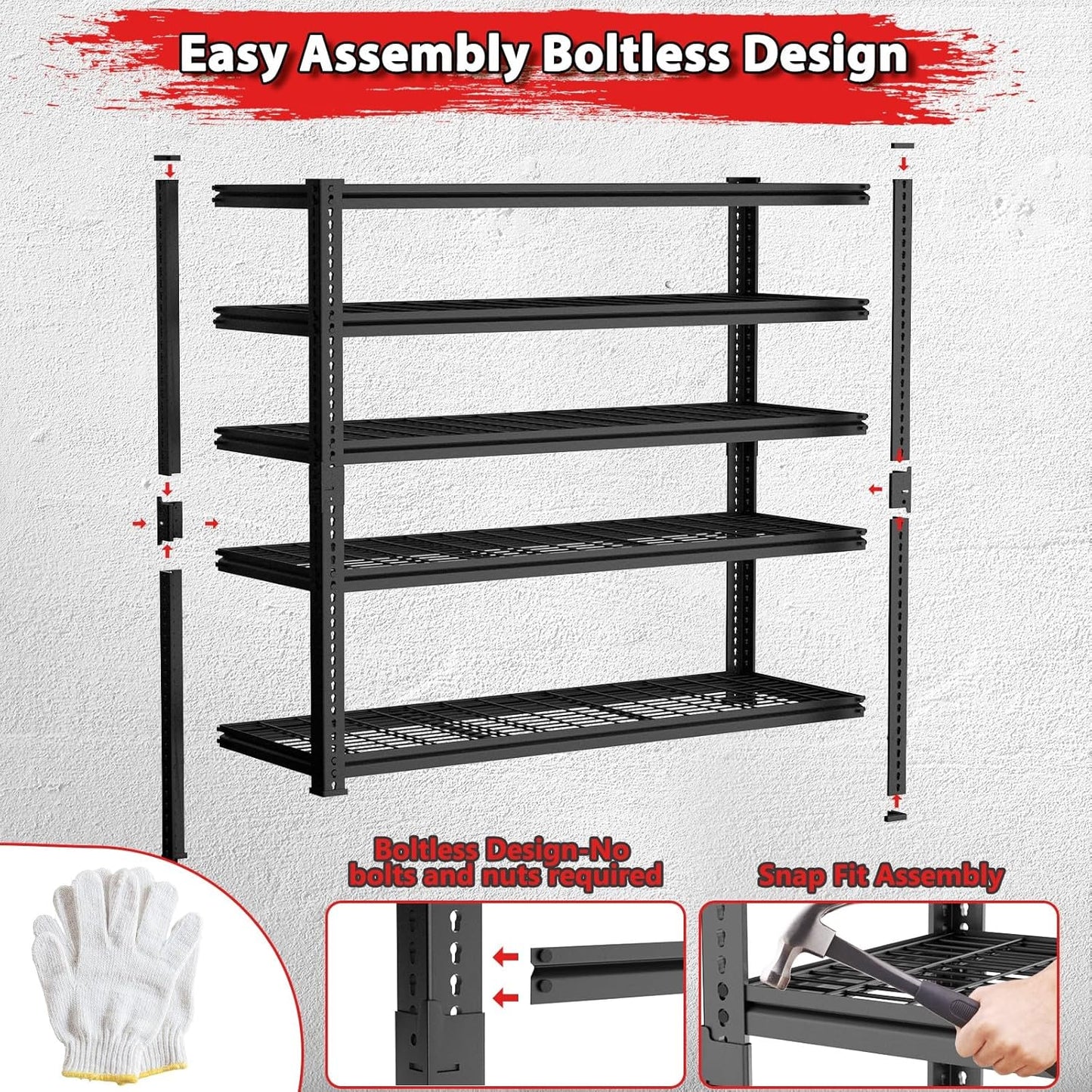 Storage Shelves 2PCS, Garage Shelving Heavy Duty 2800 LBS Capacity, 48" L x 18" W x 72" H Adjustable Metal Shelving Organizer Wire Rack, 5 Tier Utility Shelf Unit for Pantry Closet Warehouse