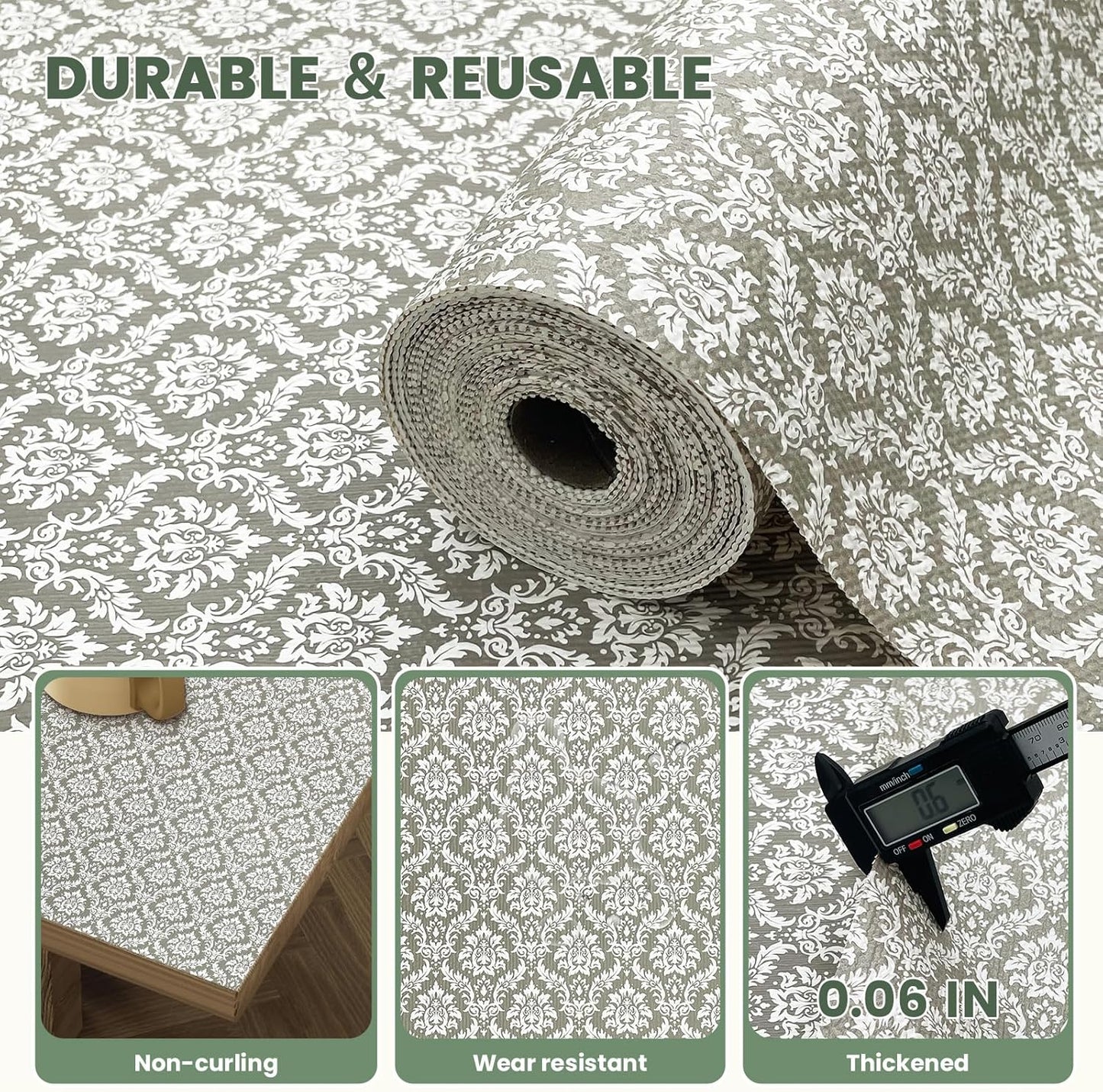 Drawer Liner and Shelf Liner for Kitchen Cabinet Liner Non-Adhesive Non-Slip Shelf Paper, Thick Strong Grip Waterproof Easy to Clean for Shelves, Cupboard, Desks, Baroque Pattern, 12 in x 20 FT