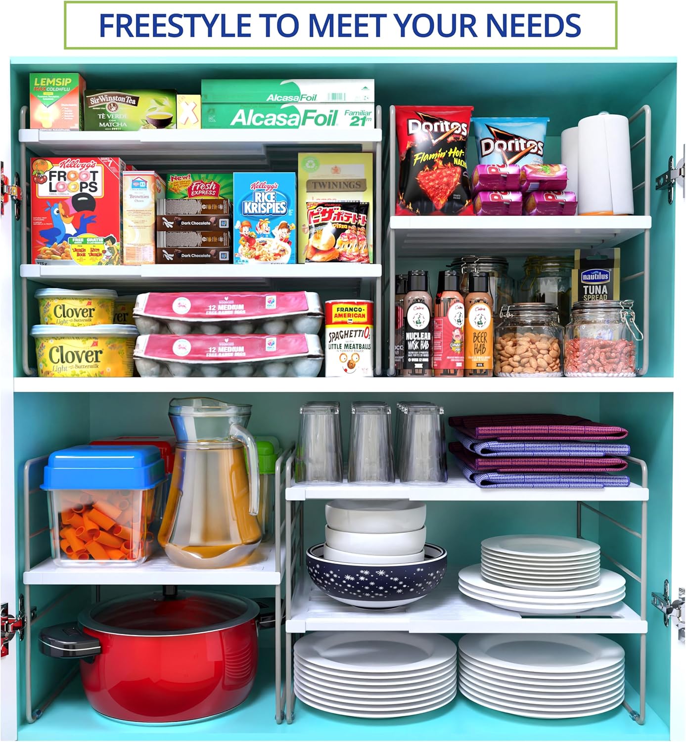 YAN & HIN Kitchen Cabinet Organizer, Expandable Kitchen Aluminum Foil and Plastic Wrap Organizers, Wrapping Paper Shelf, Baking Sheet and Bags Storage Rack for Pantry Organization
