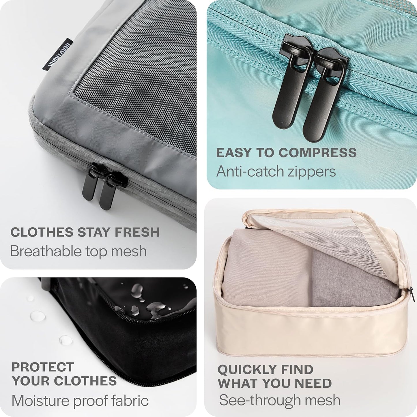 Aerotrunk Compression Packing Cubes for Travel - Luggage Organizer Bags - Double Zipper Packing Cubes for Suitcases (2-Pack, Mocha)