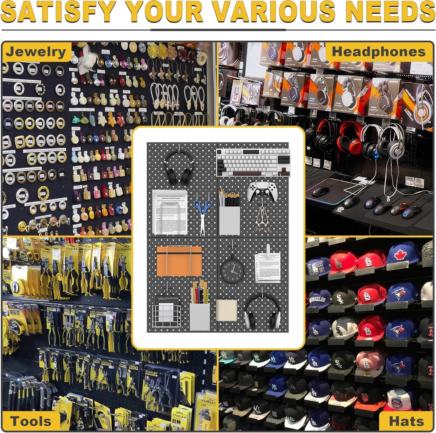 Ultrawall Metal Pegboard Panels, Pegboard Wall Organizer, Black Peg Boards for Wall, Garage Tool Storage Organization, 12"X16", 2pcs