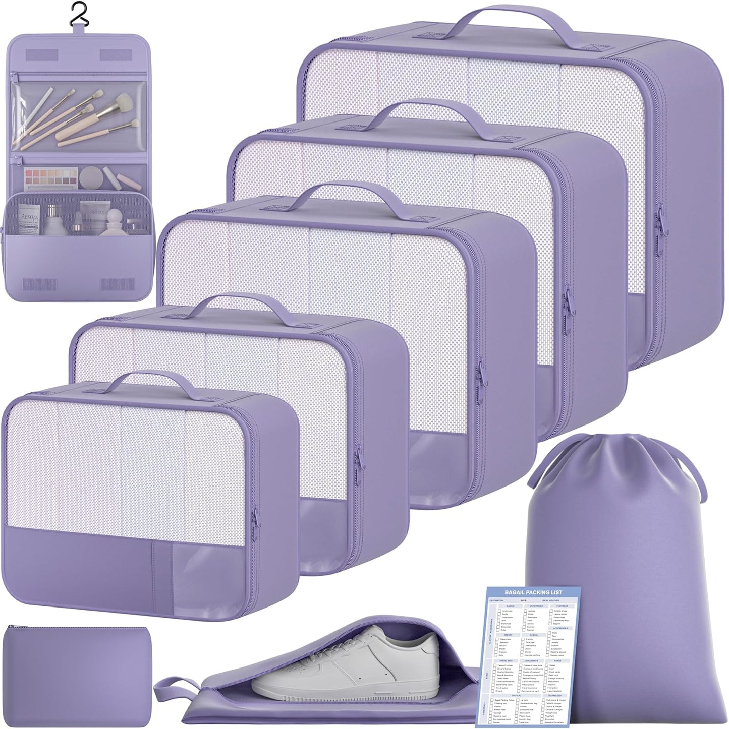 BAGAIL 9 Set Packing Cubes Luggage Packing Organizers for Travel Accessories