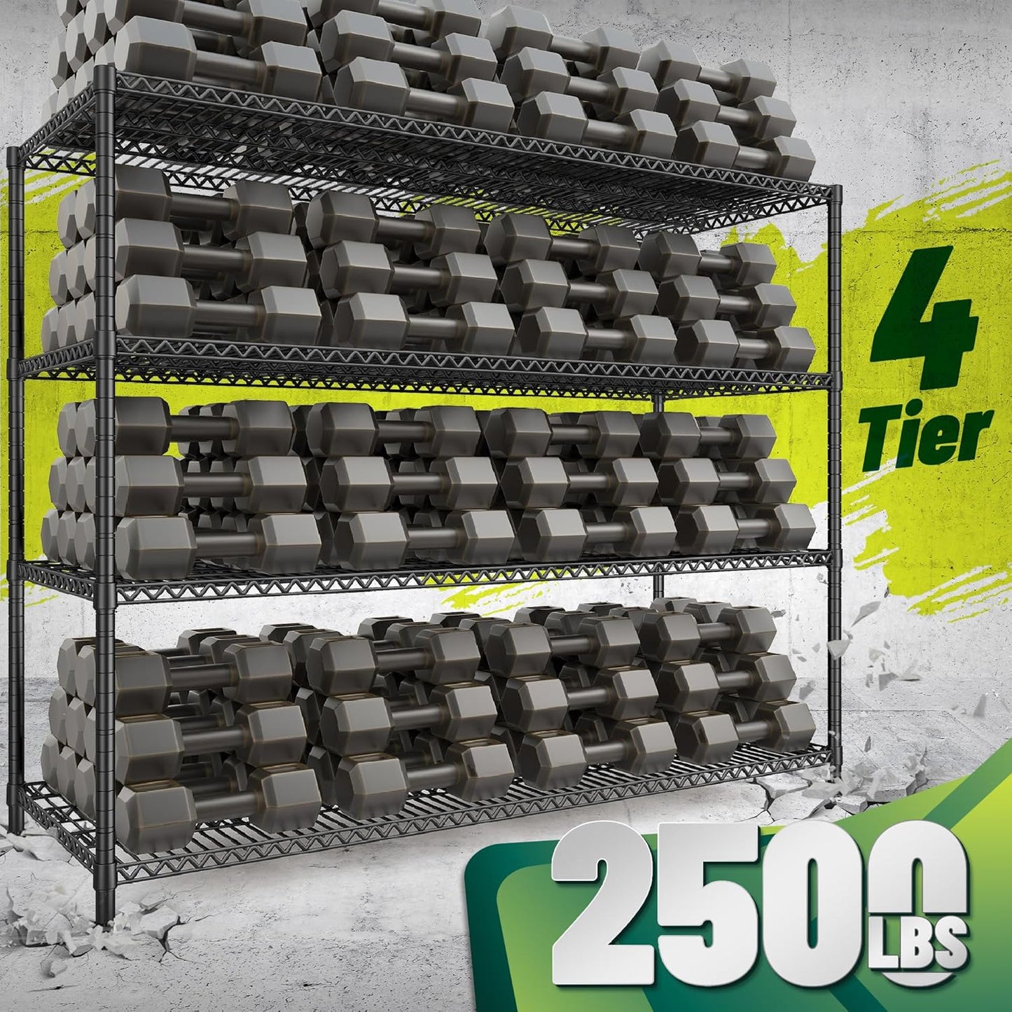 2500 LBS Storage Shelves 68.1"W Wire Shelving Unit, Garage Shelving Heavy Duty, Adjustable Metal Shelving for Garage, Pantry, Kitchen, Basement, Warehouse, Business 68.1"W x 20.9"D x 70.9"H
