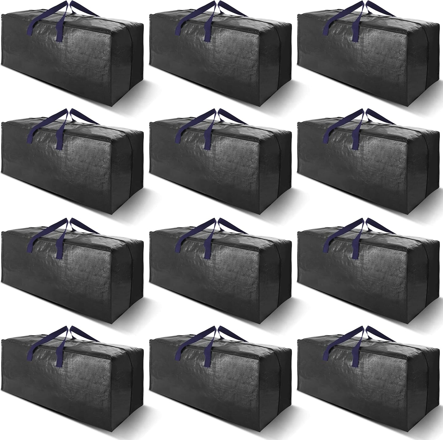 12 Pack Heavy Duty Extra Large Moving Bags W/Backpack Straps - Strong Handles & Zippers, Storage Totes For Space Saving, Fold Flat, Alternative to Moving Box and Storage Bin, Black