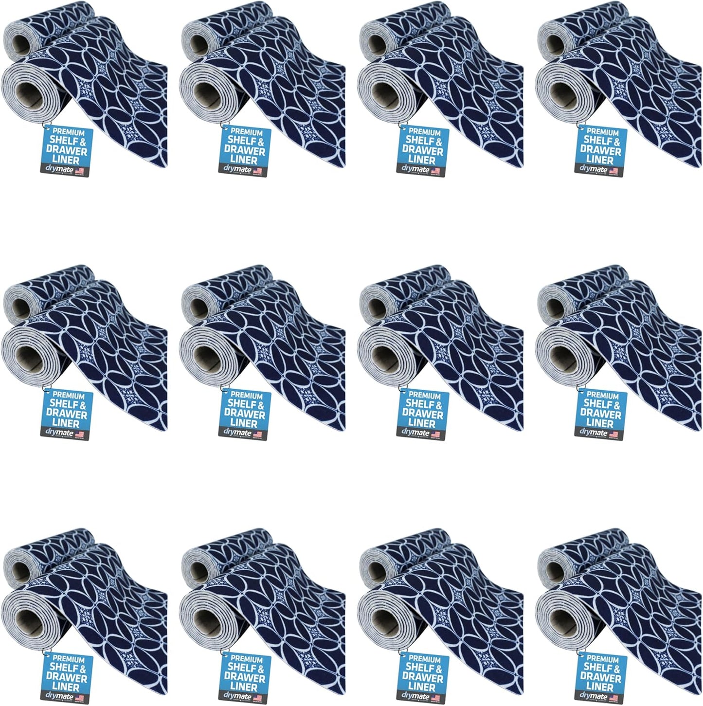 Drymate Premium Luxury Shelf & Drawer Liner, Thick Cushioned Fabric, Non-Adhesive, Absorbent, Waterproof, Slip-Resistant, Liners for Kitchen Cabinets, Cupboards (USA Made)(12”x59”)(24-Pack)(Indigo)