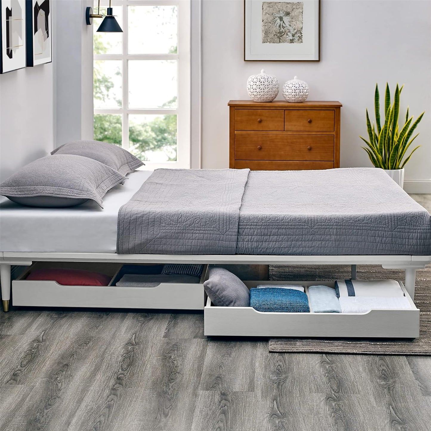 MUSEHOMEINC Solid Wood Under Bed Storage Drawer with 4-Wheels for Bedroom,Wooden Underbed Storage Organizer,Suggested for Queen and King Size Platform Bed