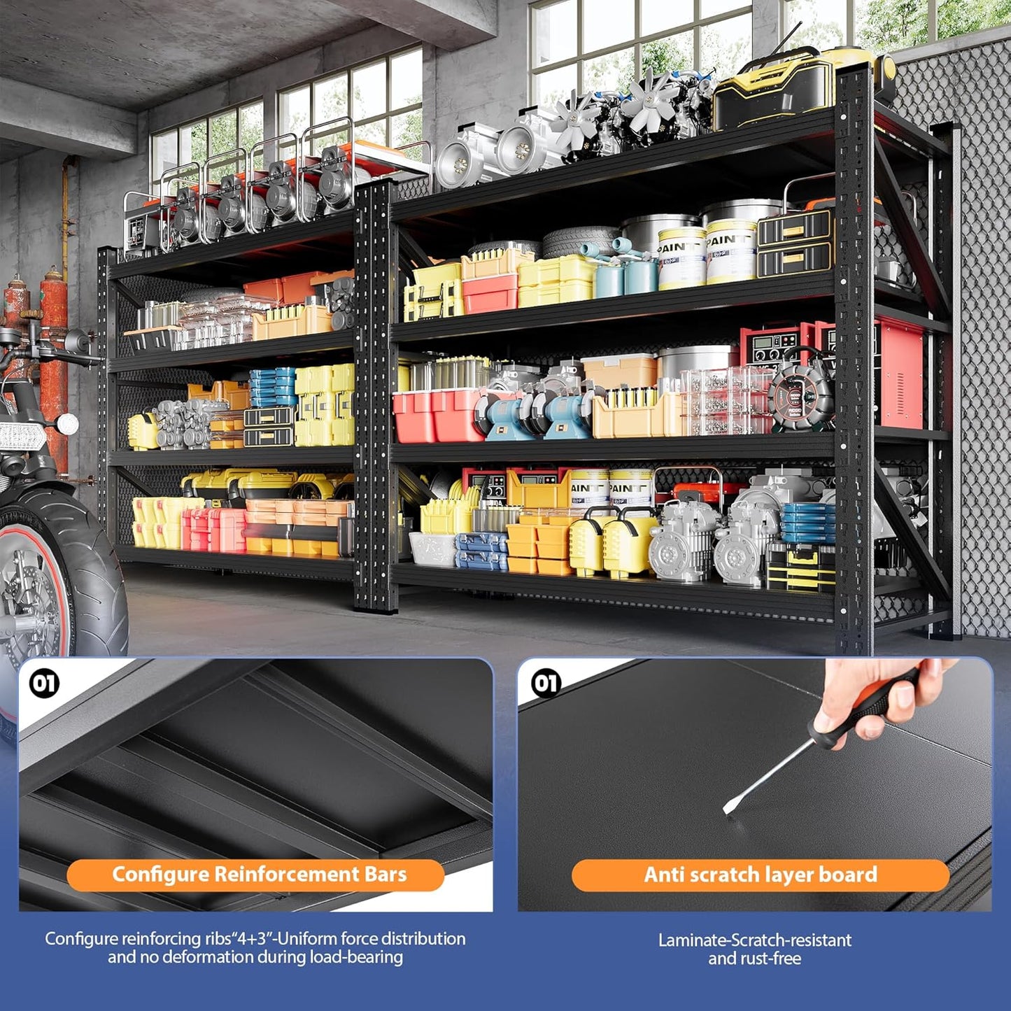 3000LBS Storage Shelves, 48" W Heavy Duty Garage Shelving Unit, Adjustable Industrial Shelving, 4 Tier Metal Shelving for Garage, Supermarket, Warehouse, 48" W x 24" D x 70" H