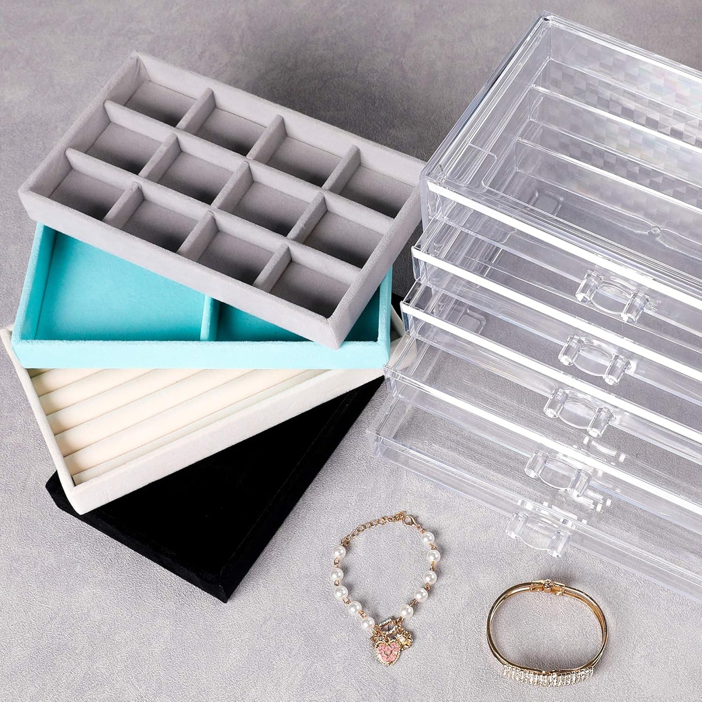 Frebeauty Extra Large Acrylic Jewelry Box for Women 5 Layers Clear Jewelry Organizer Velvet Earring Box with 5 Drawers Rings Display Case Necklaces Holder Tray for Women Girls(Purple)