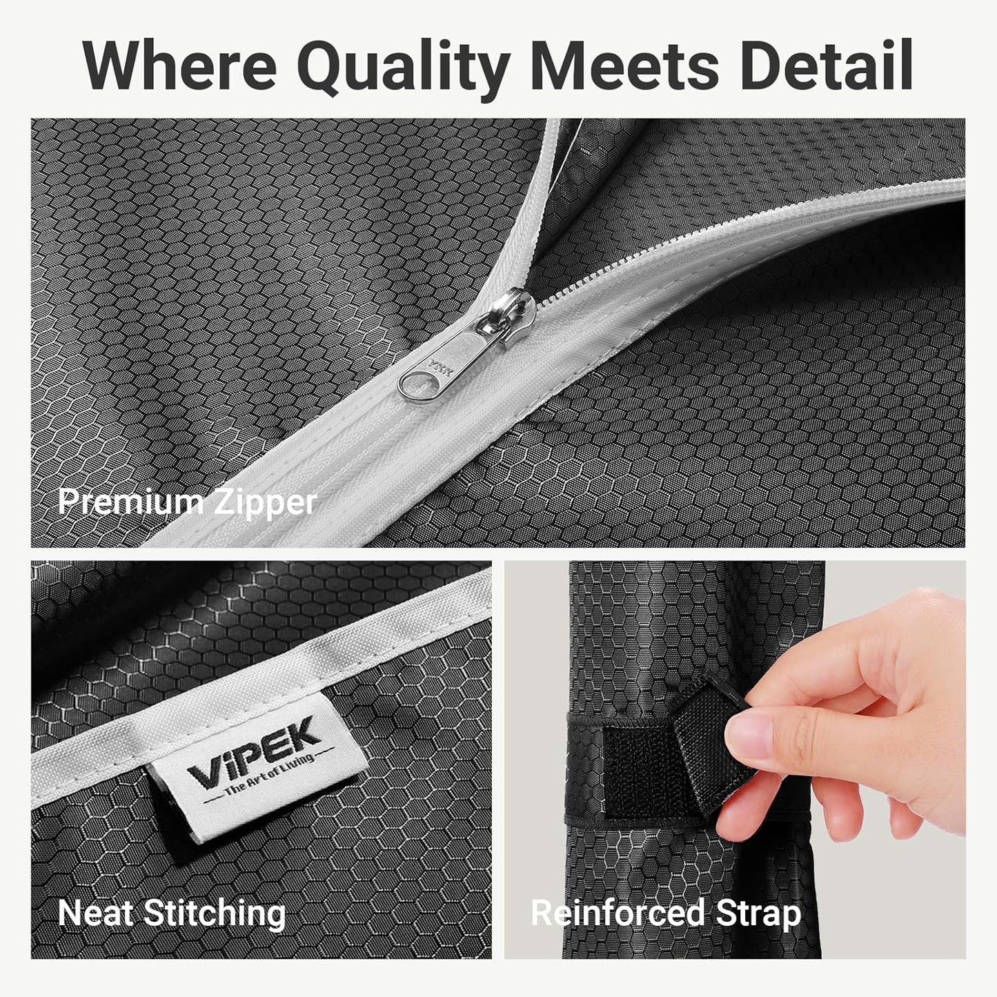 VIPEK R3C Rolling Clothes Rack with Cover Portable Closet for Hanging Clothes, Heavy Duty Garment Rack Freestanding Racks with Wheels&Side Hooks, Black Rack with Black Upgraded Polyester Cover