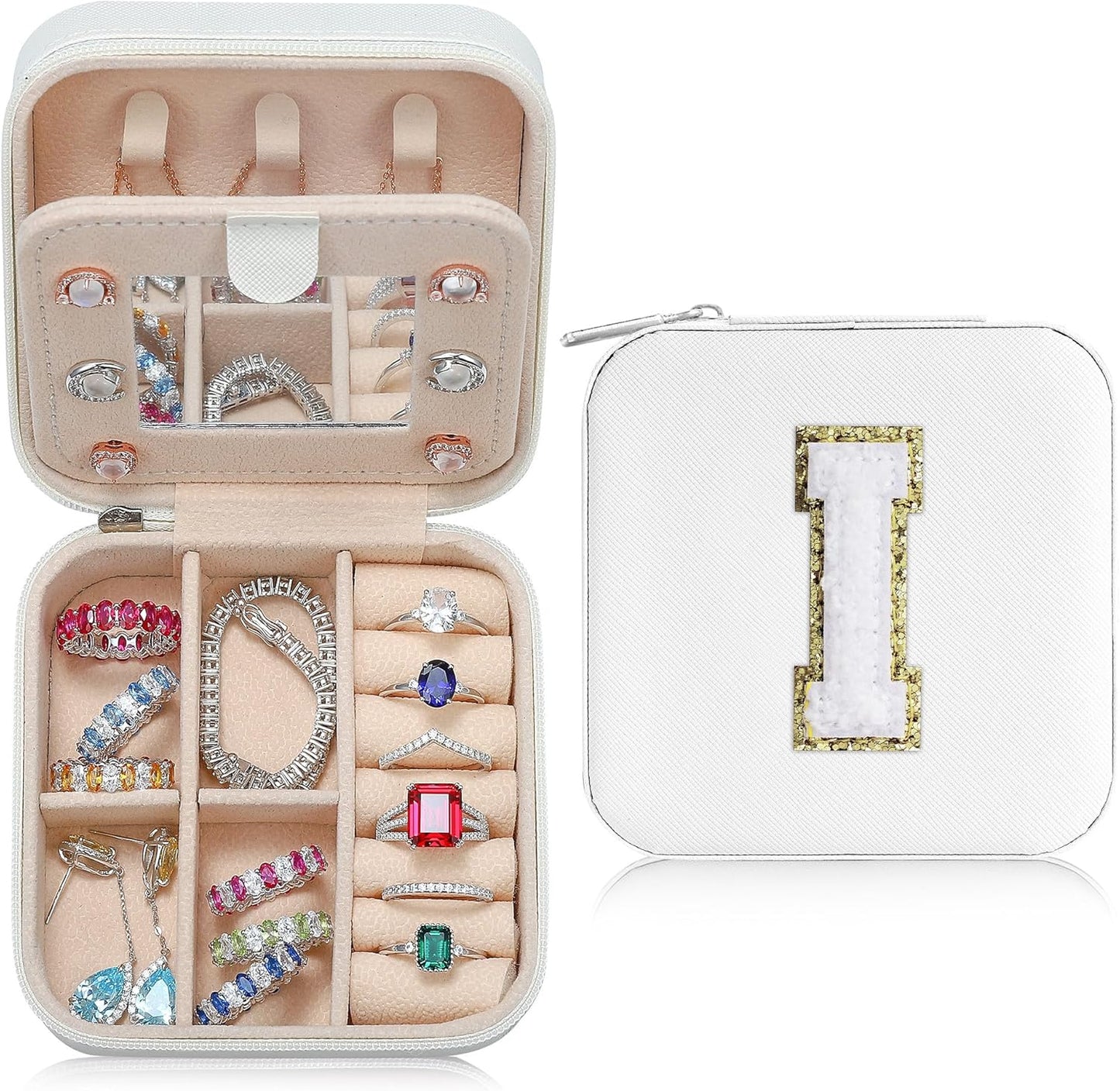 Parima Women's Jewelry Organizer | Necklace, Earring, Ring Organizer | White Travel Gift - Letter I