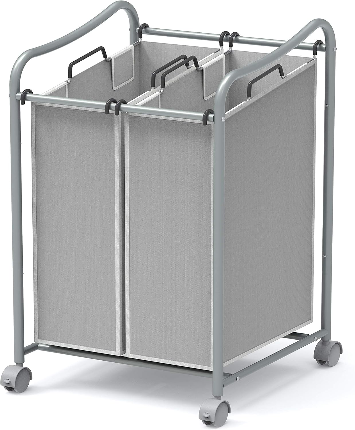 Simple Houseware 2-Bag Heavy Duty Rolling Laundry Sorter Cart, Silver – 2 Section Removable Bags and Lockable Wheels for Laundry Room Organization