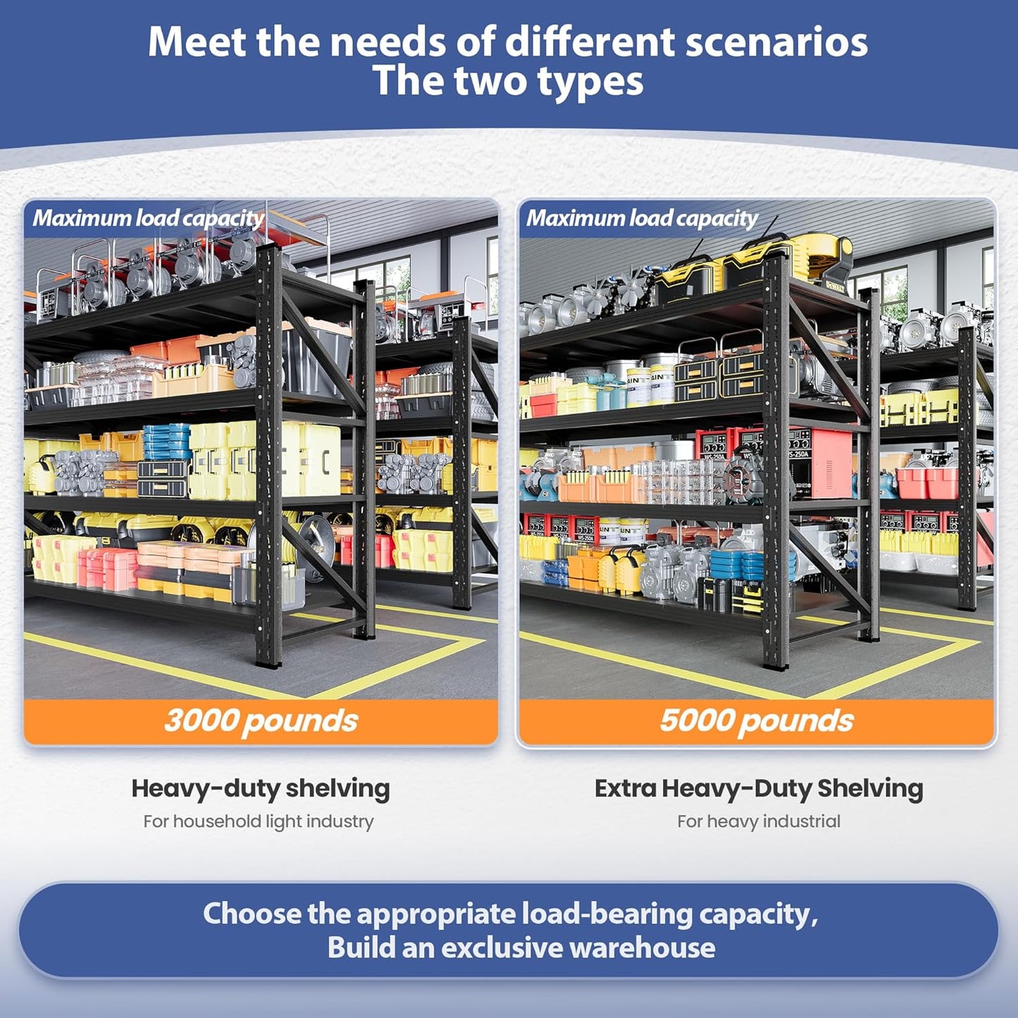 3000LBS Storage Shelves, 48" W Heavy Duty Garage Shelving Unit, Adjustable Industrial Shelving, 4 Tier Metal Shelving for Garage, Supermarket, Warehouse, 48" W x 24" D x 70" H