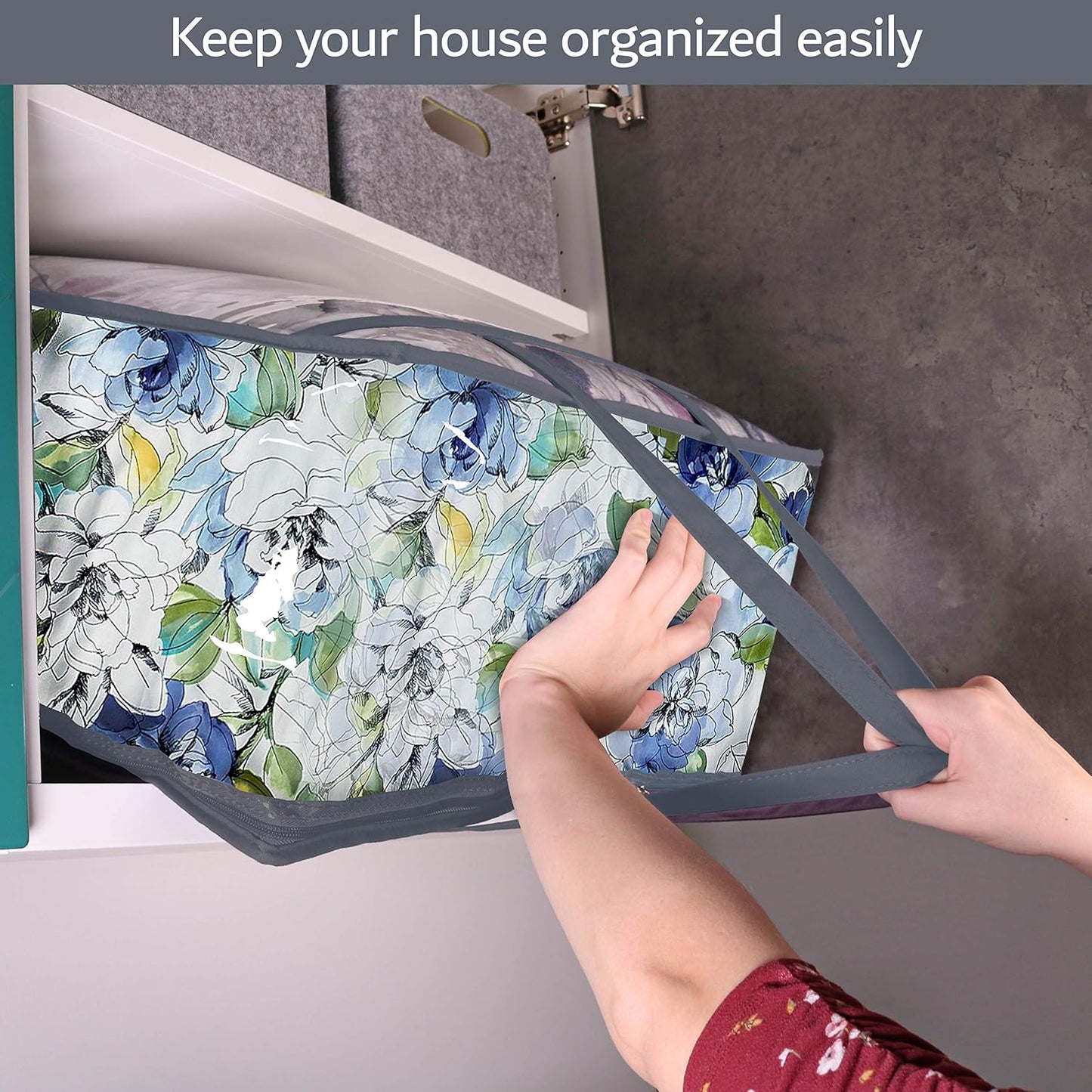 Clear Vinyl Zippered Storage Bags (3-Pack) 40L Sturdy Storage Bags for Sweaters, Blankets, Comforters, Bedding Sets and Much More! (Gray, 18x15x9)