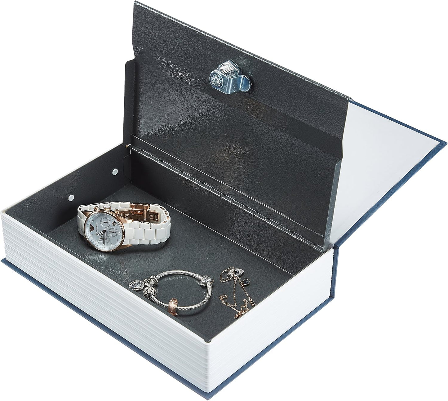 Amazon Basics Book Safe, Money Saving Box, Save for Money, Secret Hidden Metal Lock Box, Money Hiding, Key Lock, Large, Blue