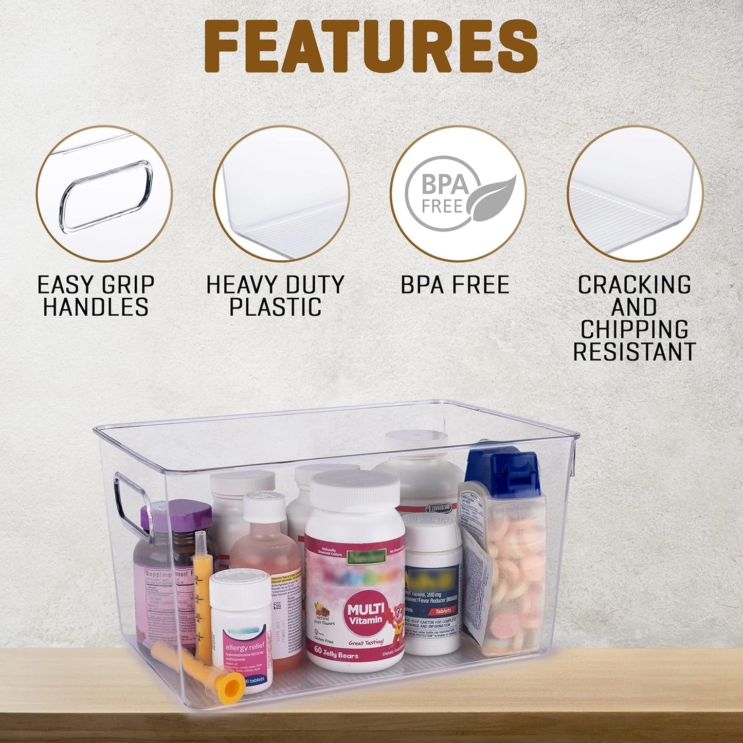 Clear Plastic Storage Bins, Pantry Organizers and Storage, Kitchen Organization and Storage Containers Bins for Organizing, Fridge, Freezer, Bathroom, Pantries, Medicine Cabinet Organizer Bin
