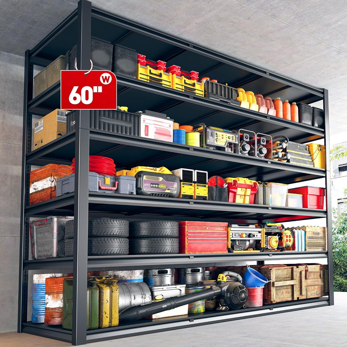 REIBII 84“H Garage Shelving Heavy Duty Storage Shelves 3500 LBS Adjustable Metal Shelving Uints and Storage for Garage, Warehouse, School, Commercial, Business, 60 "W x 84 "H x 24 "D, 2 Pack