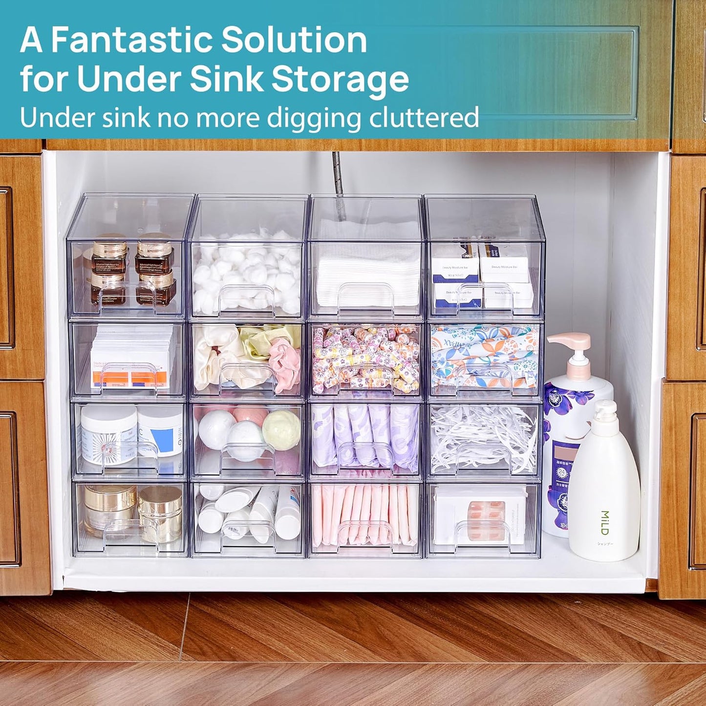 Vtopmart 8 Pack Small Clear Stackable Storage Drawers,Acrylic Bathroom Makeup Organizer,Plastic Storage Bins For Vanity, Undersink, Kitchen Cabinets, Pantry, Home Organization