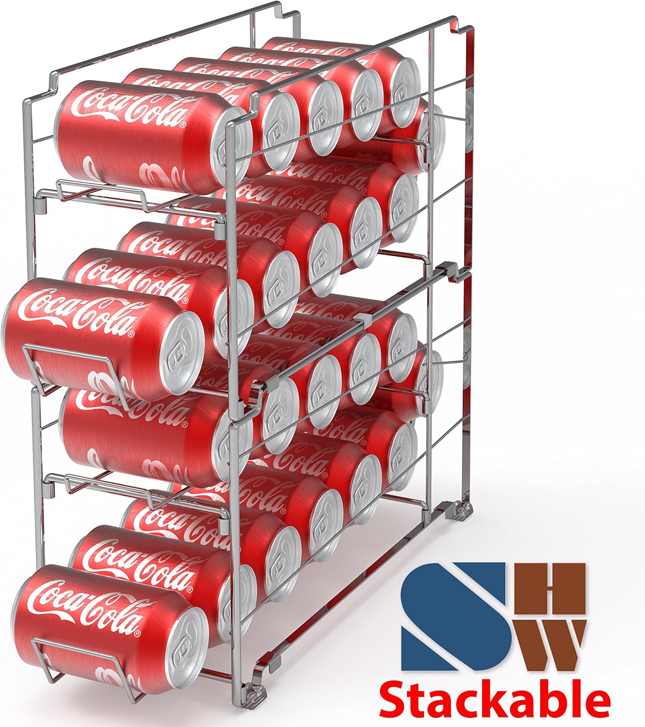 Simple Houseware Stackable Front Loading Beverage Can Dispenser Rack, Chrome - 2 Pack