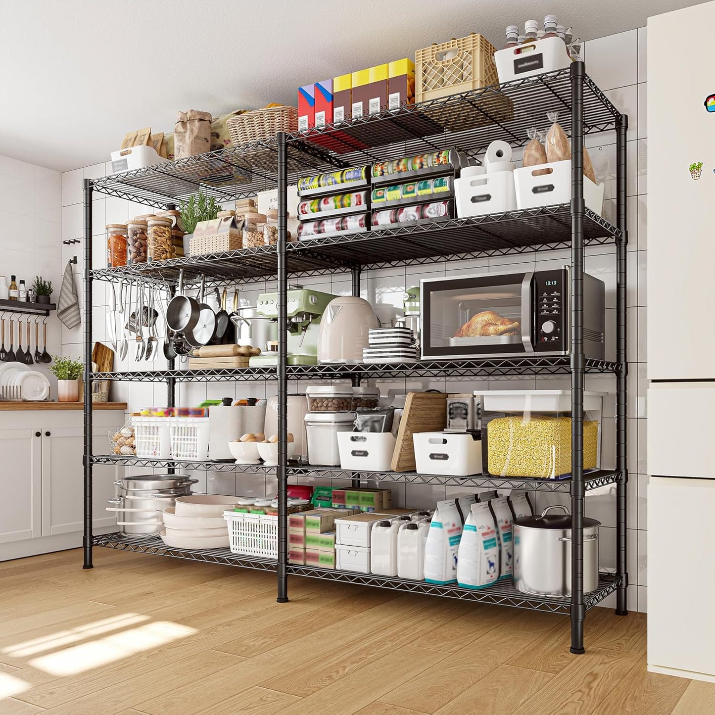 REIBII 1450LBS Metal Shelving Unit Storage Shelves 5 Tier Wire Shelving 58.1''W Pantry Shelves Wire Shelf Adjustable Garage Shelving Heavy Duty Storage Rack for Pantry Kitchen Garage, Black