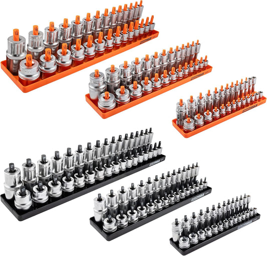 OEMTOOLS 22418 Magnetic Socket Organizer Set, 6-Piece Holder Set Includes 1/4", 3/8", 1/2" Drive Metric SAE Socket Trays, Tool Box Organizer, Christmas Gift for Men(Sockets not Included)