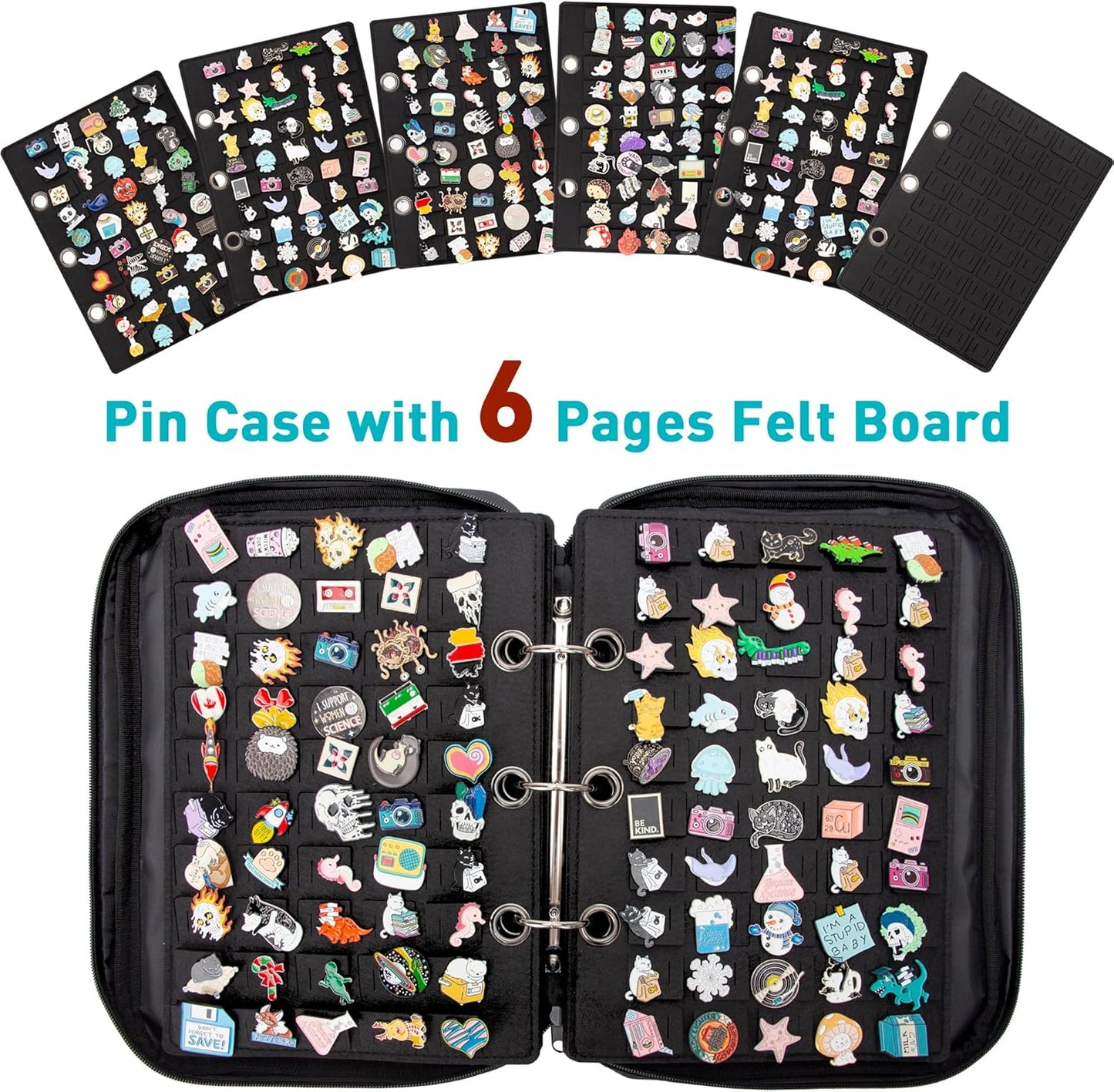 Enamel Pin Display Pages Pin Carrying Case, Pins Collection Storage Organizer Case, Travel Brooch Pin Display Bag (Pins Not Included)