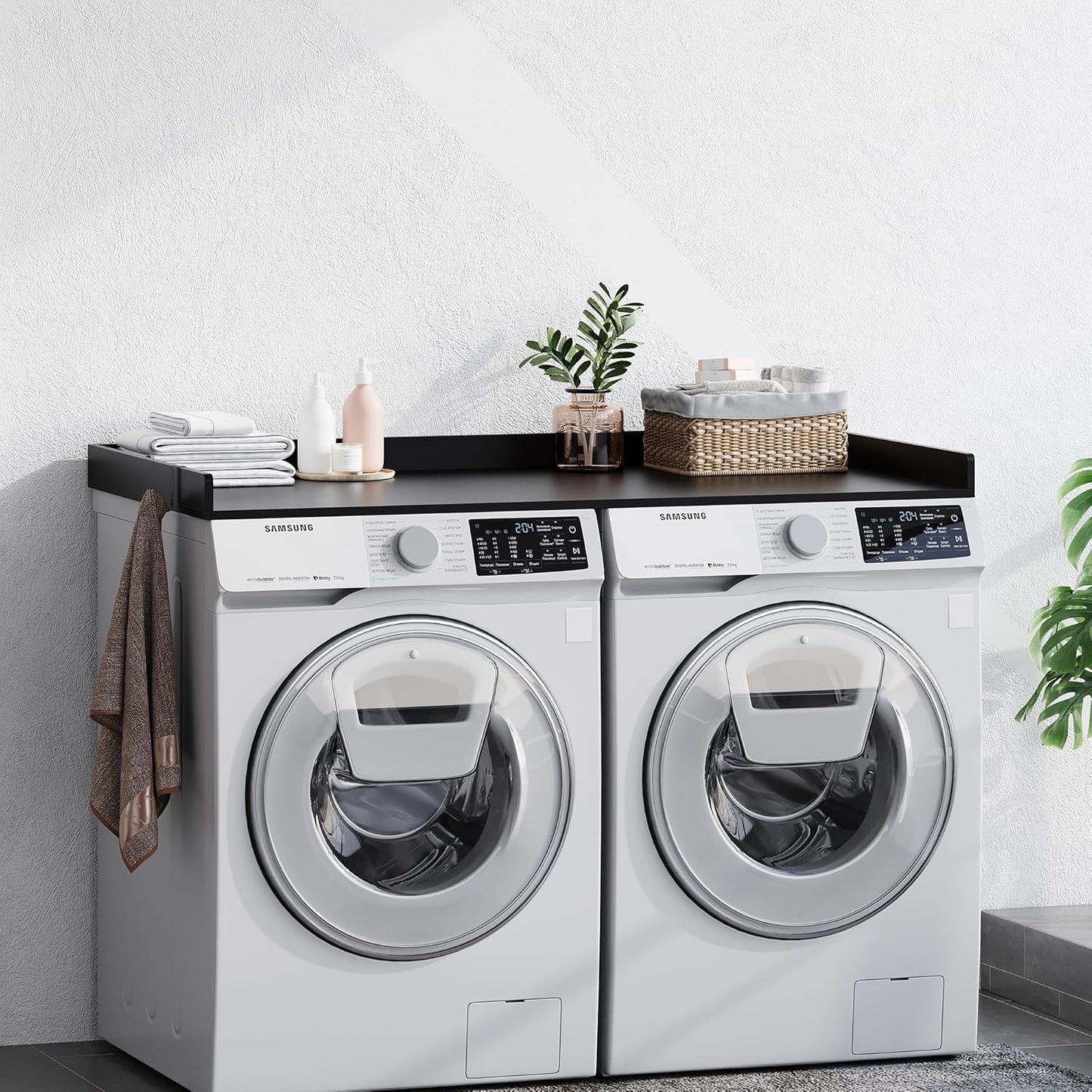 Washer Dryer Countertop, Wood Countertop with Edge Rails for Laundry Room Organization and Storage, Washer Dryer Topper for Laundry Room, 27.5" x 54" (Black)