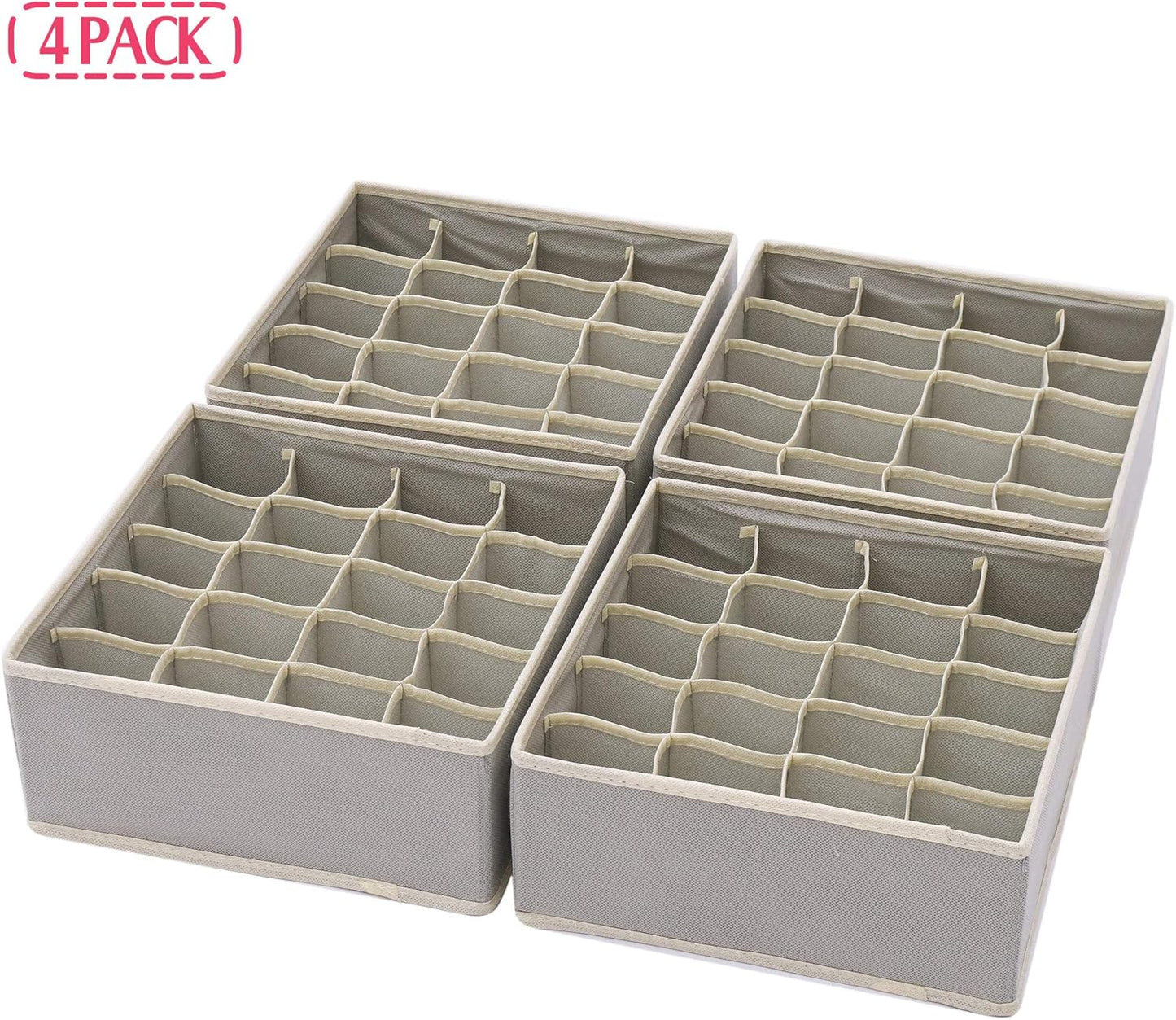DIOMMELL Set of 4 Foldable Cloth Storage Box Closet Dresser Drawer Organizer Fabric Baskets Bins Containers Divider for Clothes Underwear Socks Lingerie Clothing, Grey 40-0000