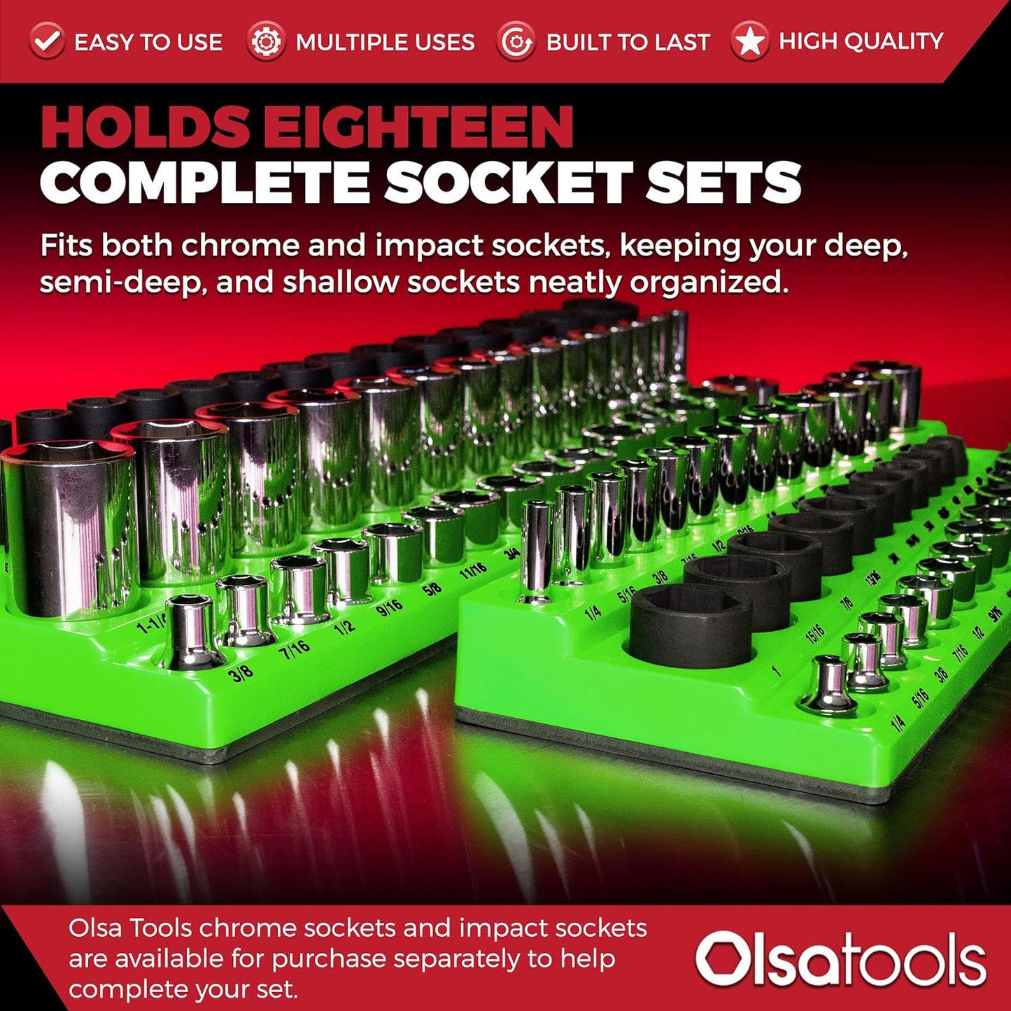 Olsa Tools Magnetic Socket Organizer | 6pc Socket Holder Kit | 1/2-Inch, 3/8-Inch, & 1/4-Inch Drive | Socket Organizers For Toolboxes | Black | Holds 273 | Professional-Grade Tool Organizer |Part 1666